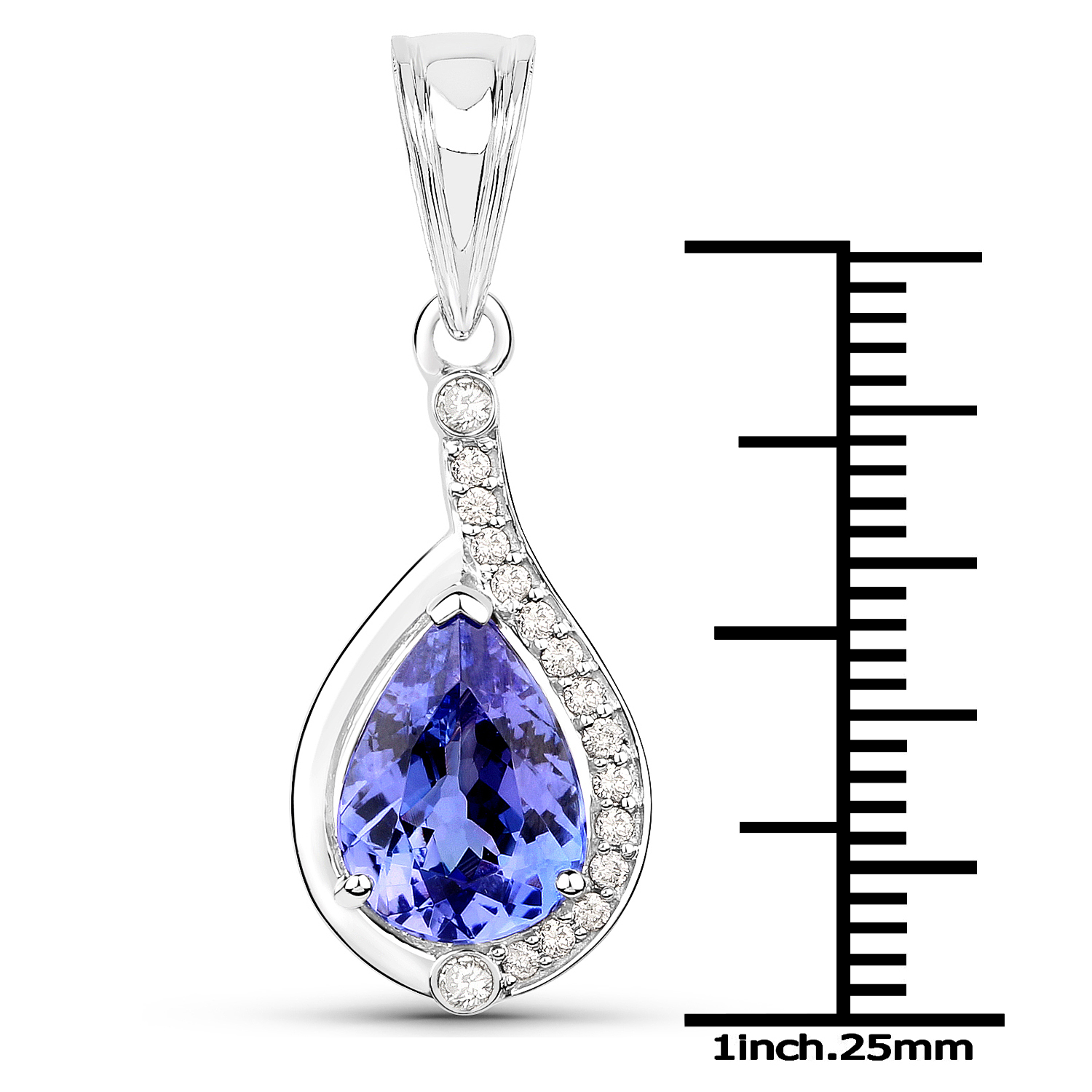 14K White Gold 2.70 Carat Genuine Tanzanite and White Diamond Pendant