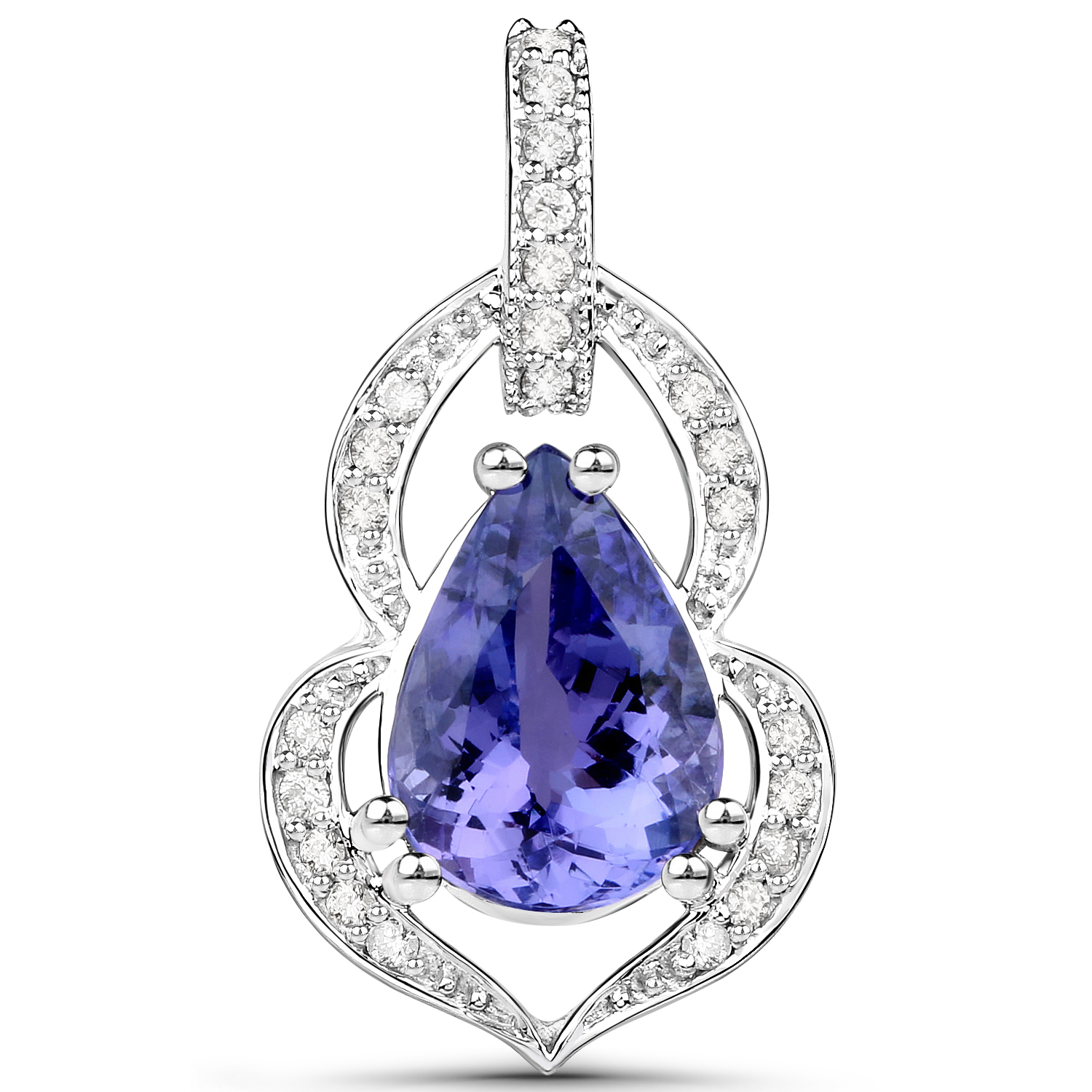 14K White Gold 3.22 Carat Genuine Tanzanite and White Diamond Pendant