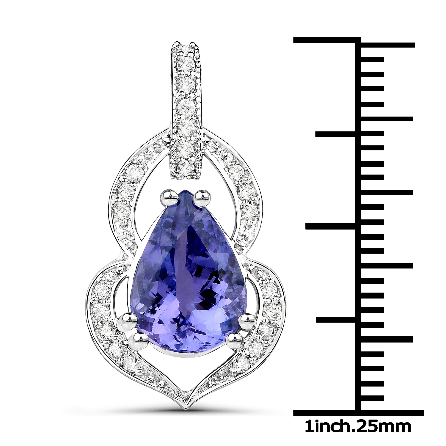 14K White Gold 3.22 Carat Genuine Tanzanite and White Diamond Pendant