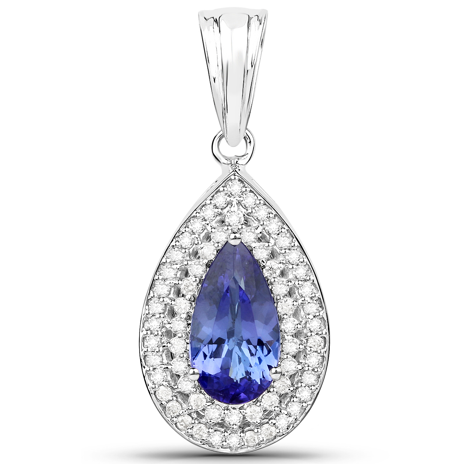 14K White Gold 2.02 Carat Genuine Tanzanite and White Diamond Pendant