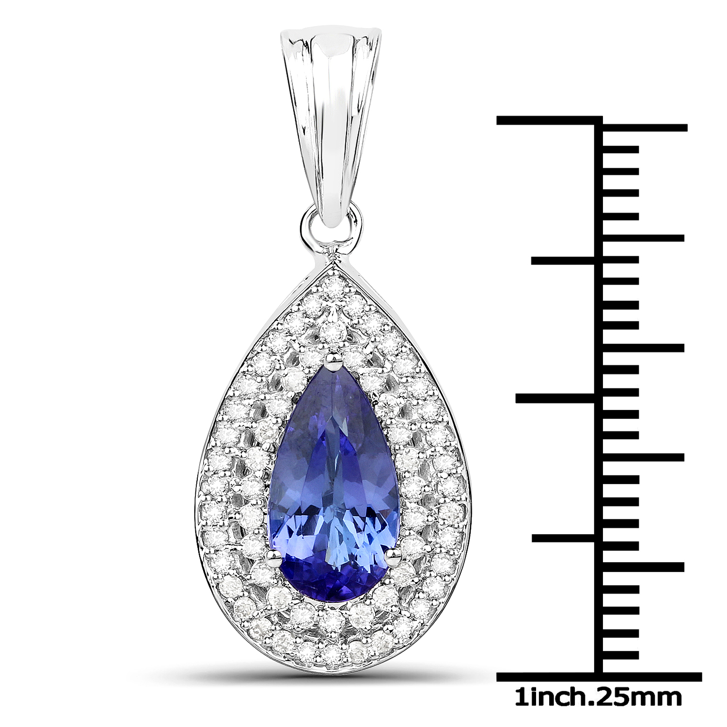 14K White Gold 2.02 Carat Genuine Tanzanite and White Diamond Pendant