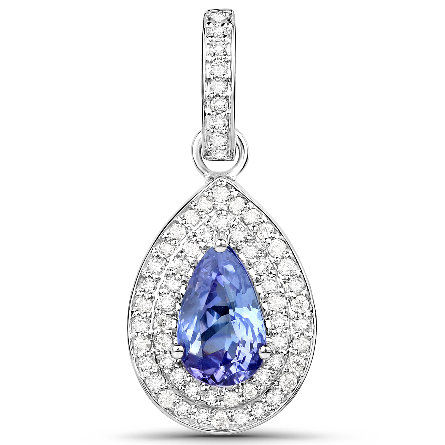 14K White Gold 1.70 Carat Genuine Tanzanite and White Diamond Pendant