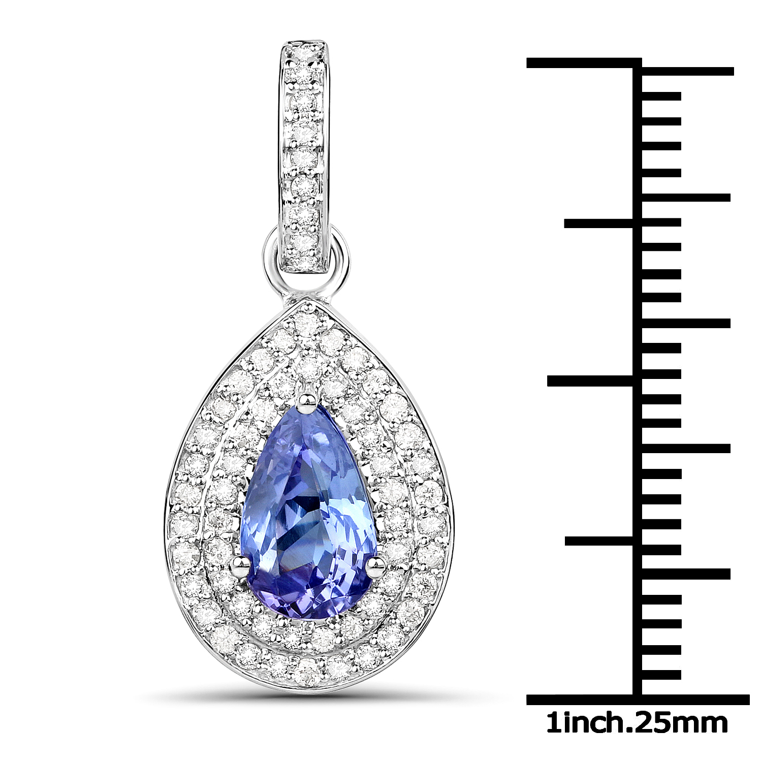 14K White Gold 1.70 Carat Genuine Tanzanite and White Diamond Pendant