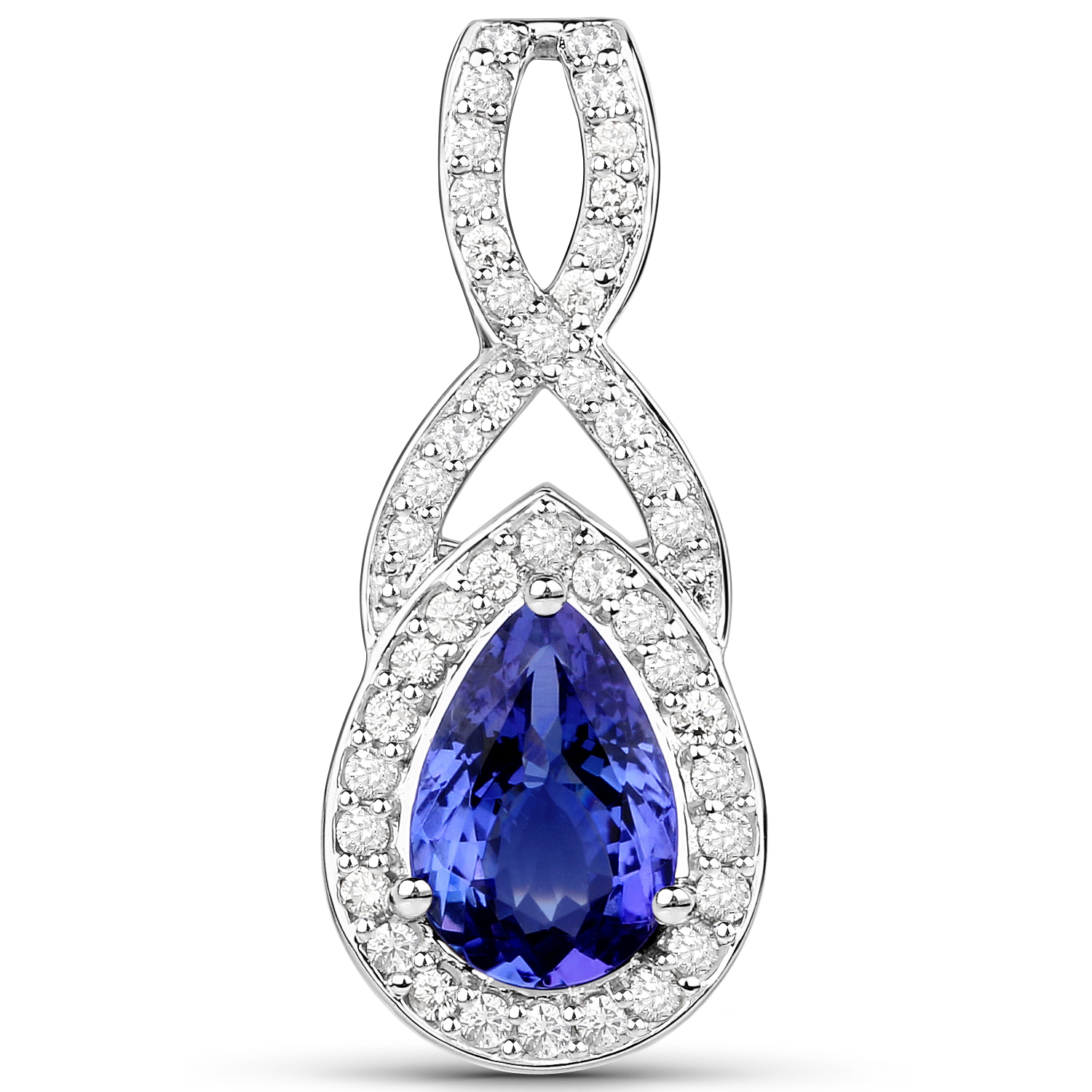 14K White Gold 1.64 Carat Genuine Tanzanite and White Diamond Pendant