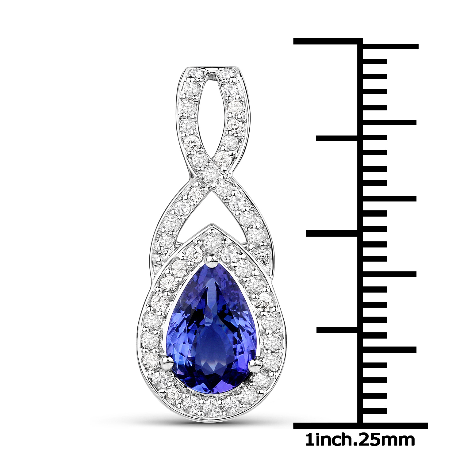 14K White Gold 1.64 Carat Genuine Tanzanite and White Diamond Pendant