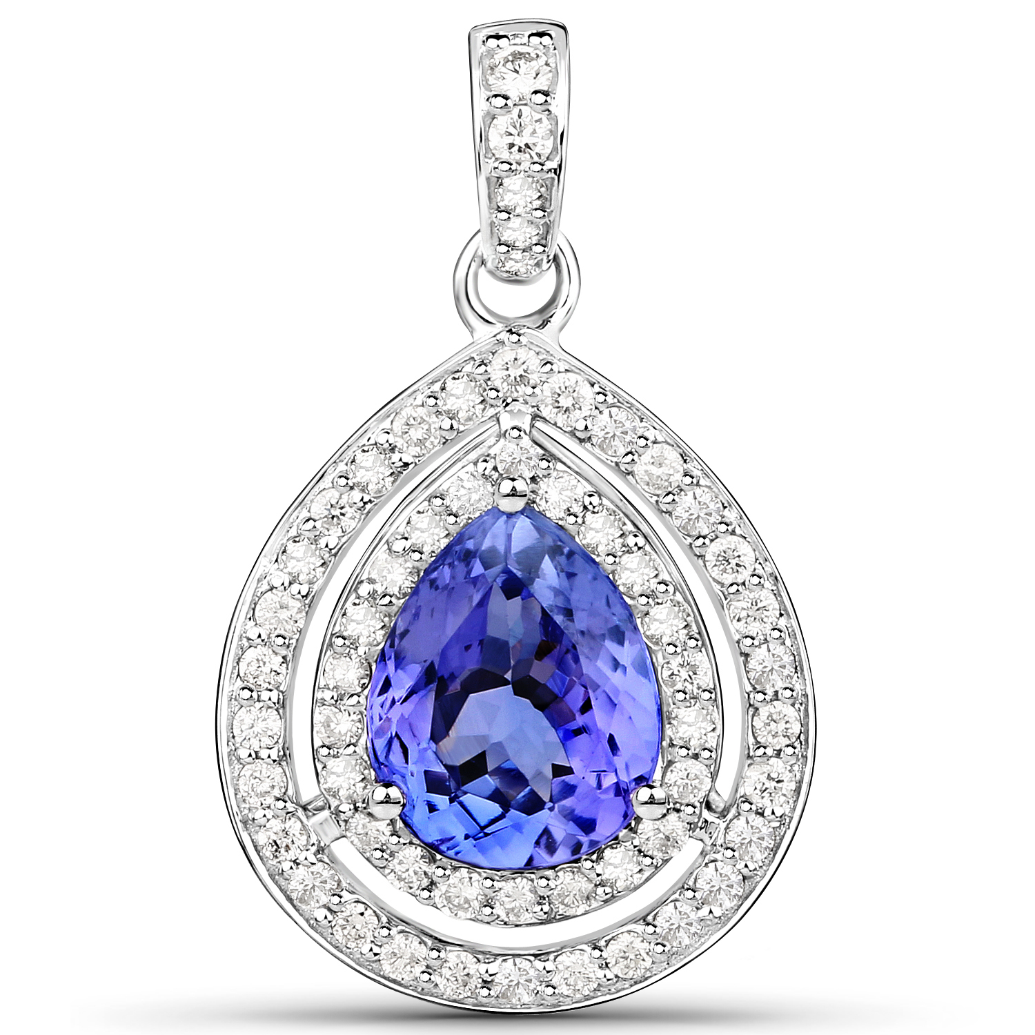 14K White Gold 3.37 Carat Genuine Tanzanite and White Diamond Pendant