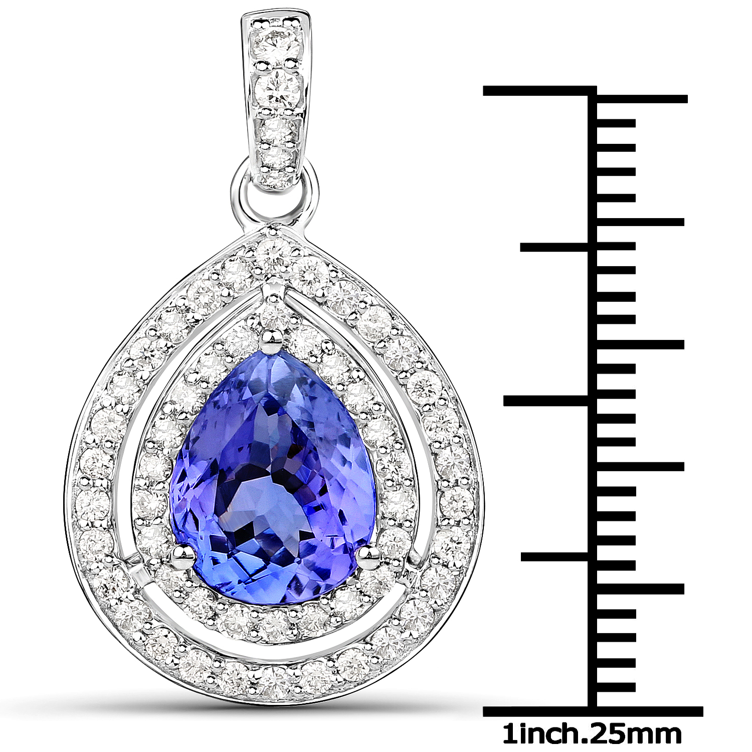 14K White Gold 3.37 Carat Genuine Tanzanite and White Diamond Pendant