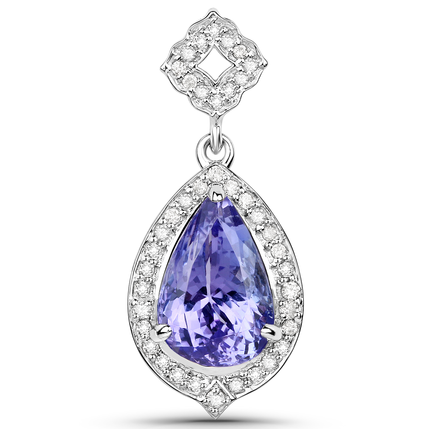14K White Gold 3.82 Carat Genuine Tanzanite and White Diamond Pendant