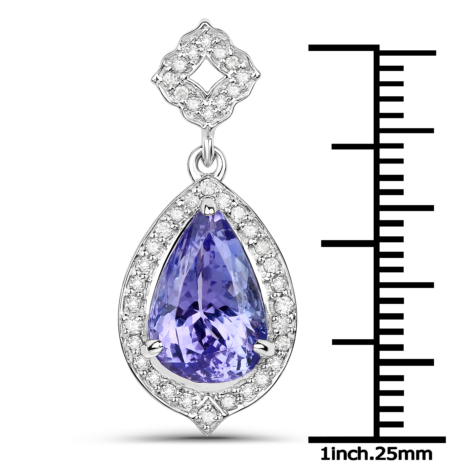 14K White Gold 3.82 Carat Genuine Tanzanite and White Diamond Pendant