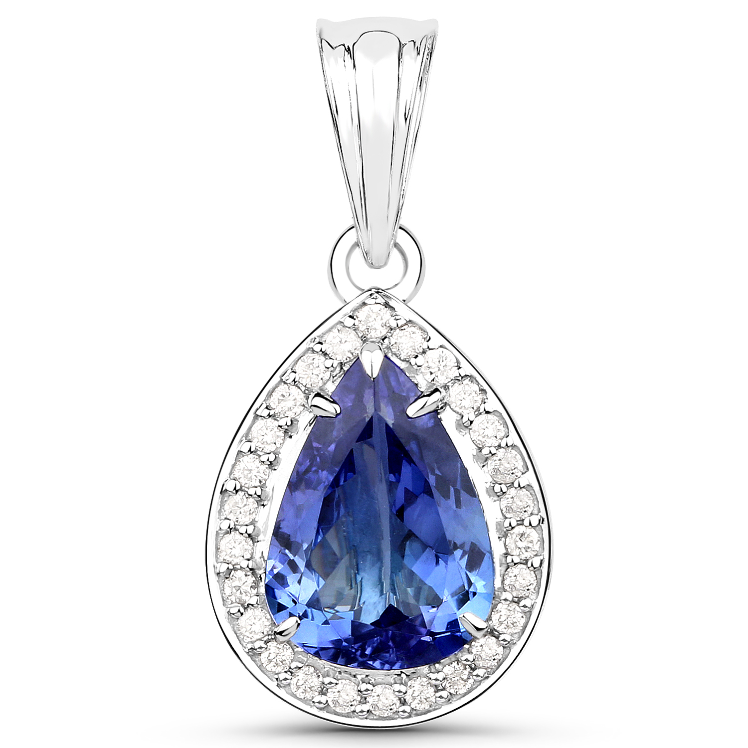 14K White Gold 2.85 Carat Genuine Tanzanite and White Diamond Pendant