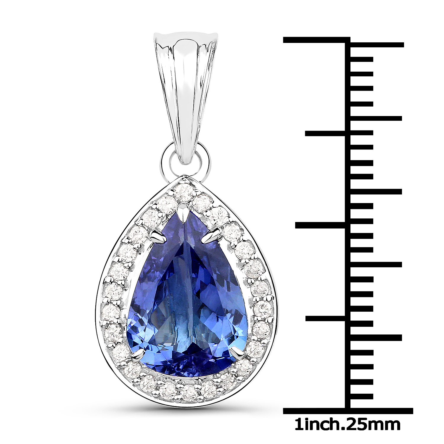 14K White Gold 2.85 Carat Genuine Tanzanite and White Diamond Pendant