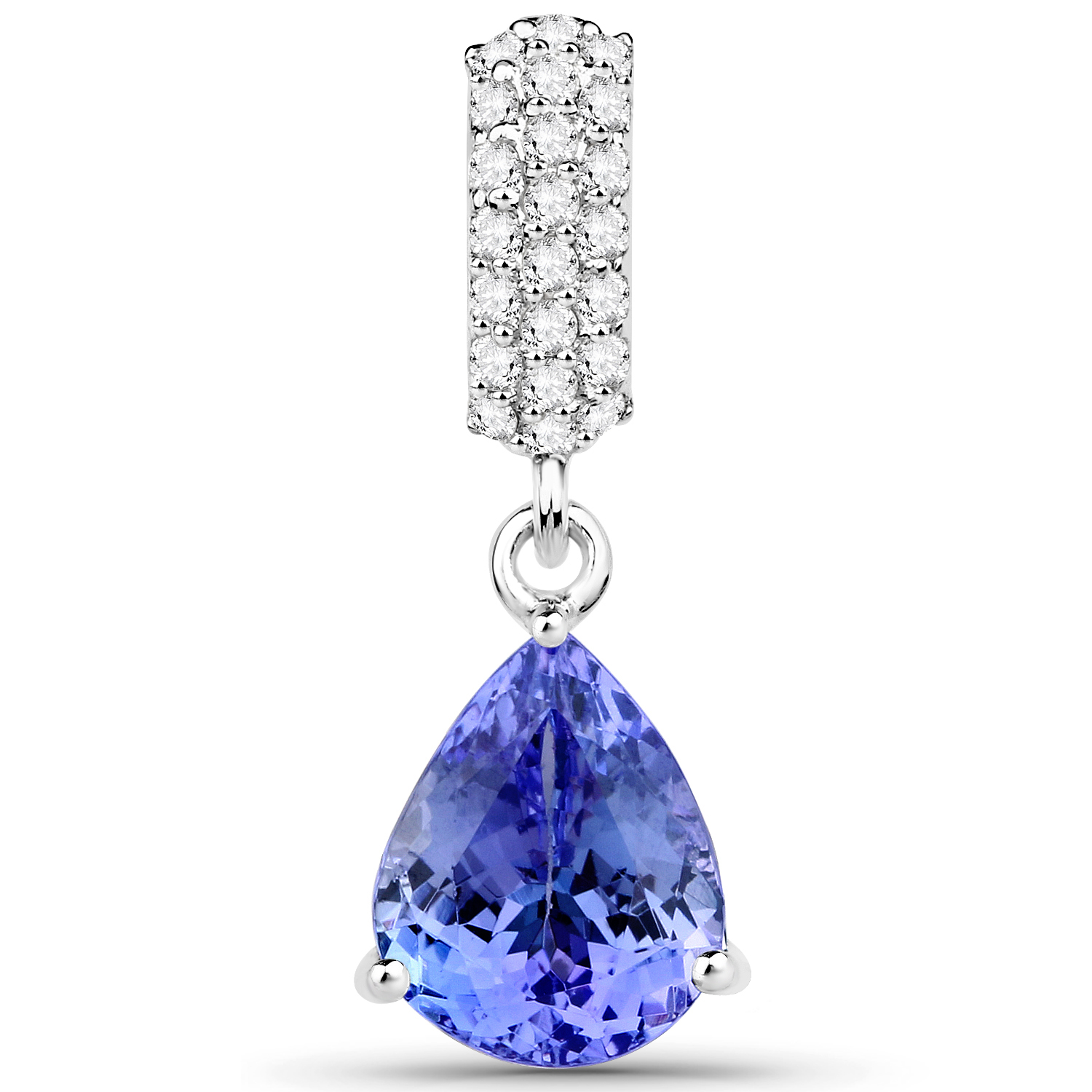 14K White Gold 2.56 Carat Genuine Tanzanite and White Diamond Pendant