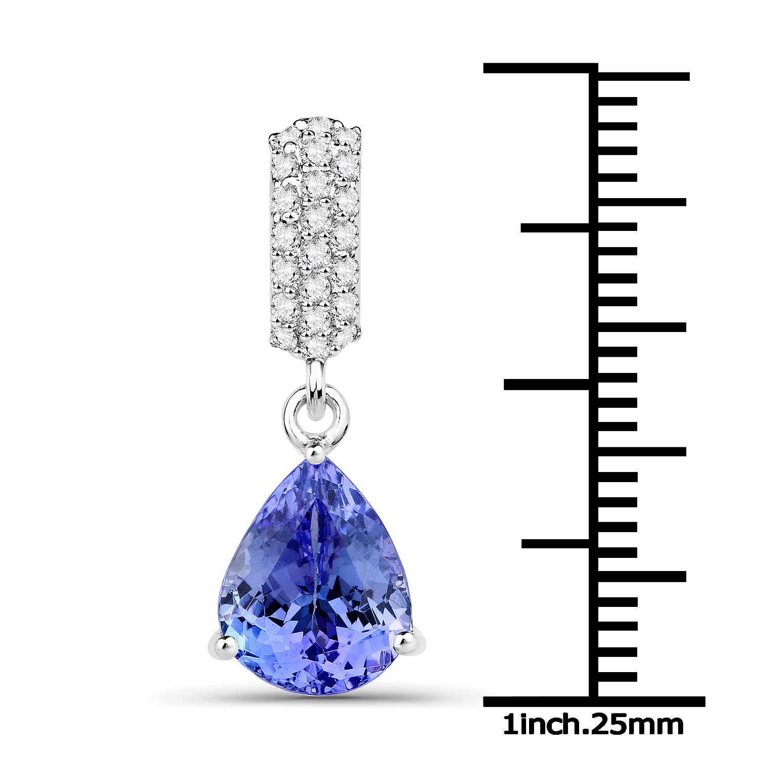 14K White Gold 2.56 Carat Genuine Tanzanite and White Diamond Pendant