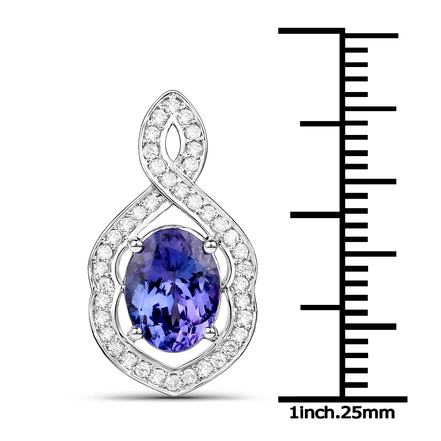 14K White Gold 1.86 Carat Genuine Tanzanite and White Diamond Pendant