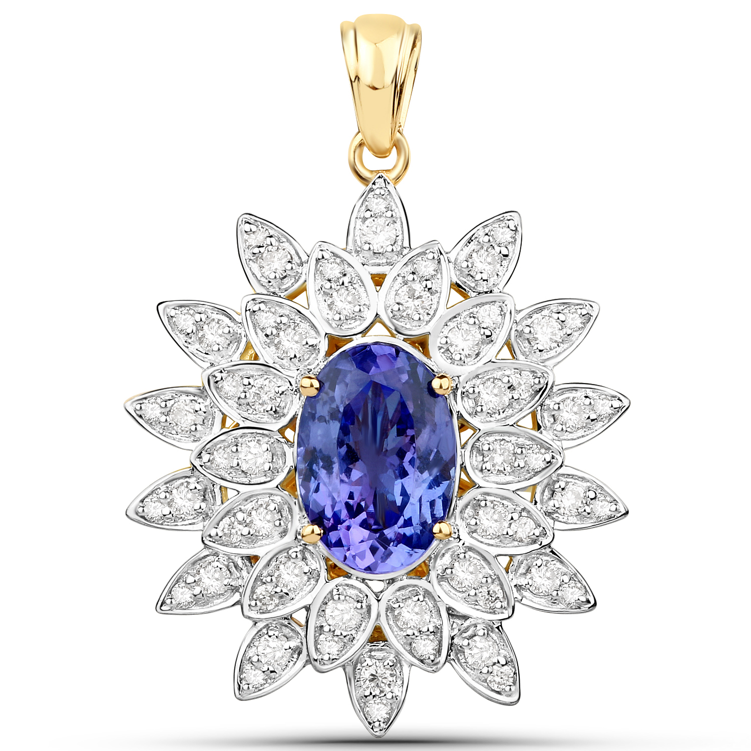 14K Yellow Gold 2.97 Carat Genuine Tanzanite and White Diamond Pendant