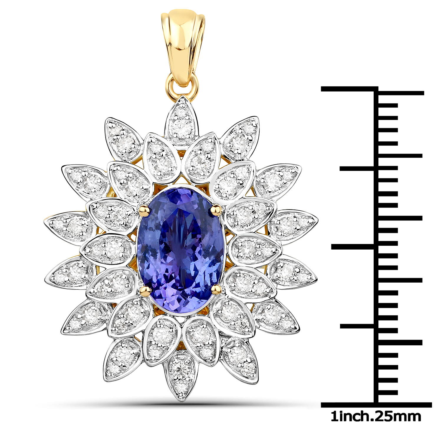 14K Yellow Gold 2.97 Carat Genuine Tanzanite and White Diamond Pendant