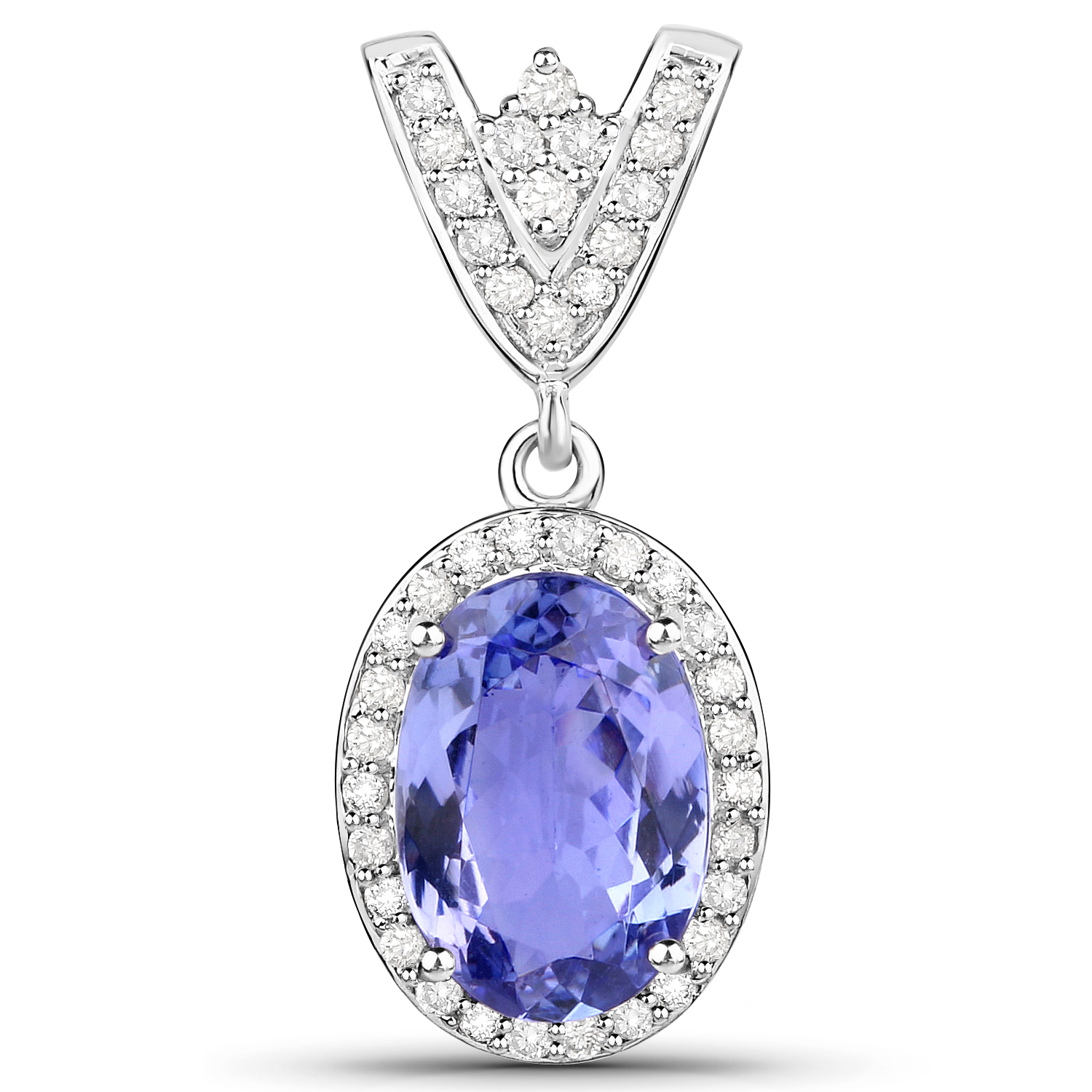 14K White Gold 2.38 Carat Genuine Tanzanite and White Diamond Pendant