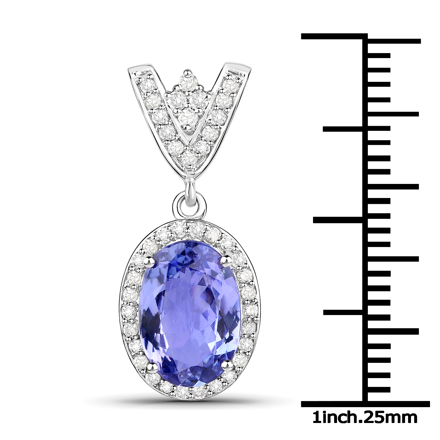 14K White Gold 2.38 Carat Genuine Tanzanite and White Diamond Pendant