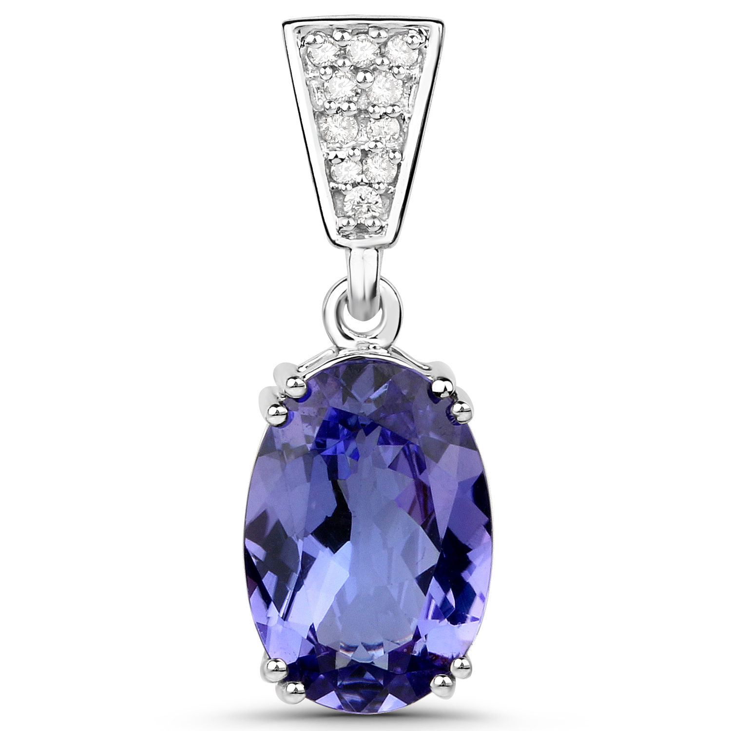 14K White Gold 2.04 Carat Genuine Tanzanite and White Diamond Pendant