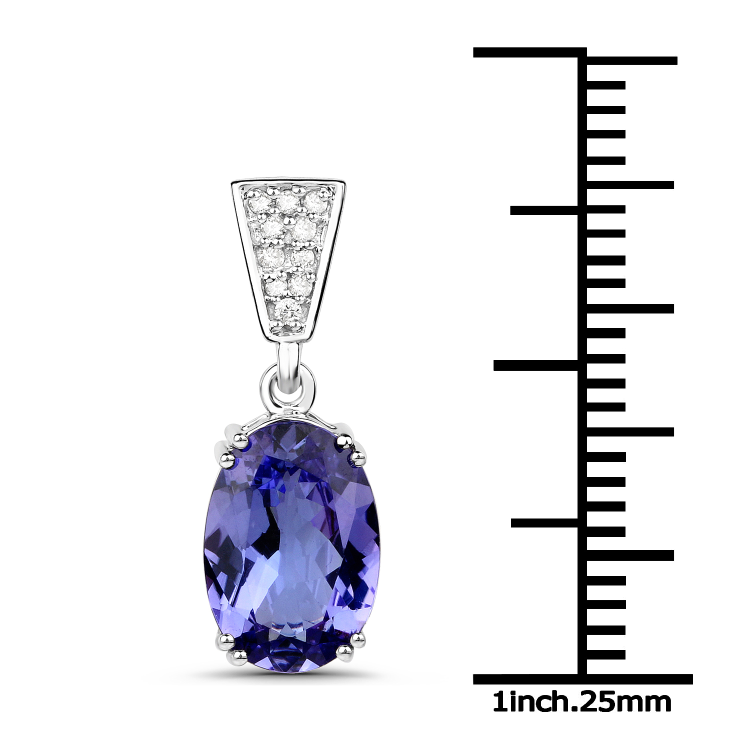 14K White Gold 2.04 Carat Genuine Tanzanite and White Diamond Pendant