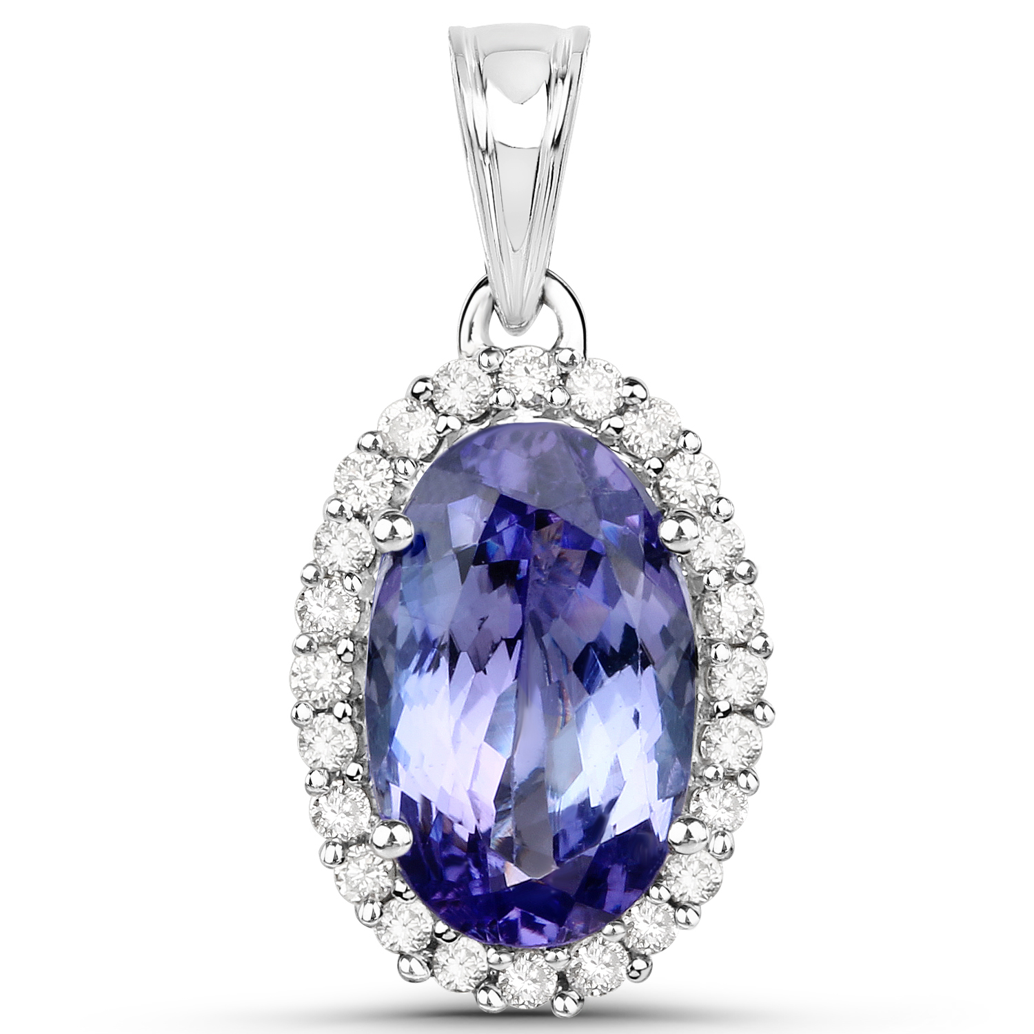 14K White Gold 2.73 Carat Genuine Tanzanite and White Diamond Pendant