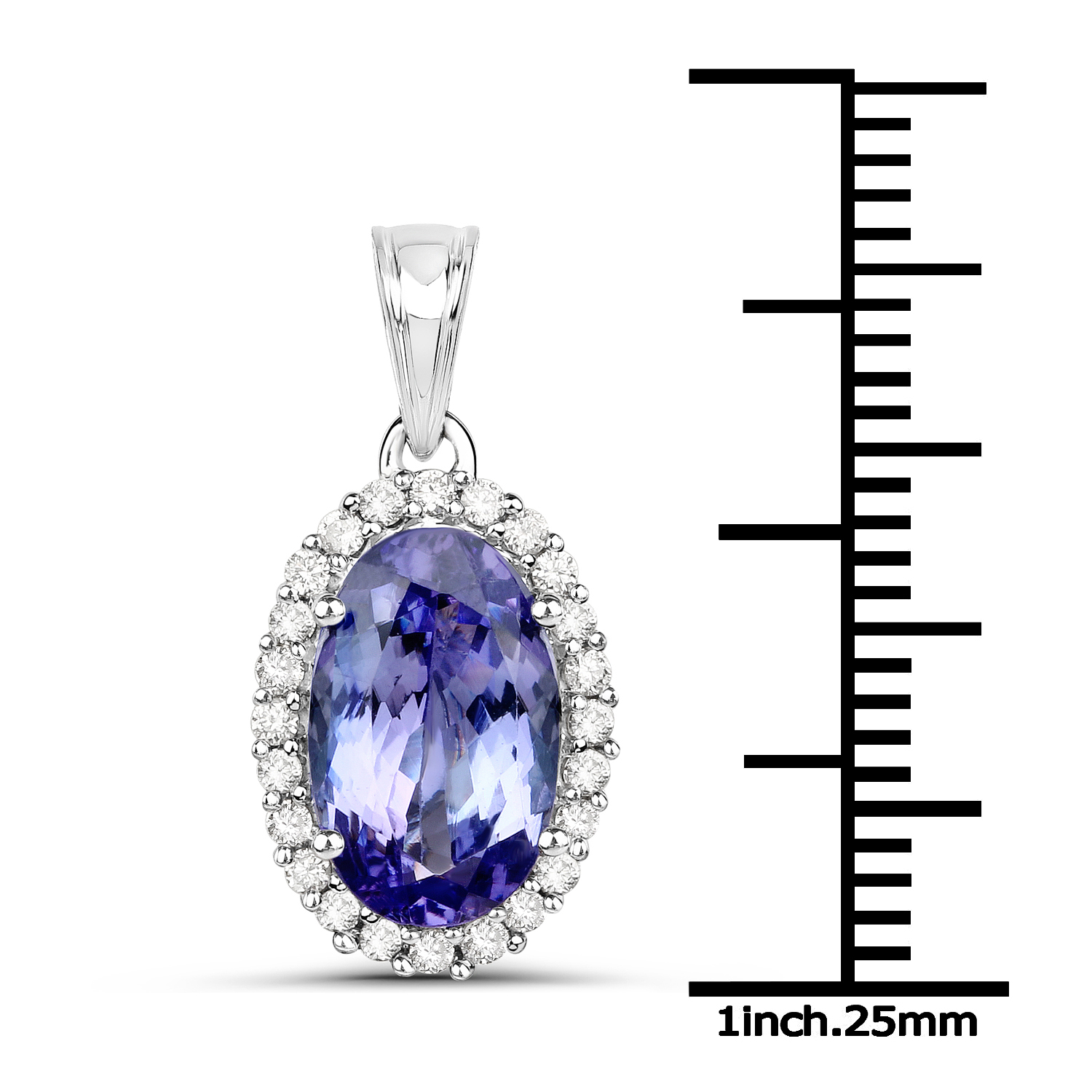 14K White Gold 2.73 Carat Genuine Tanzanite and White Diamond Pendant