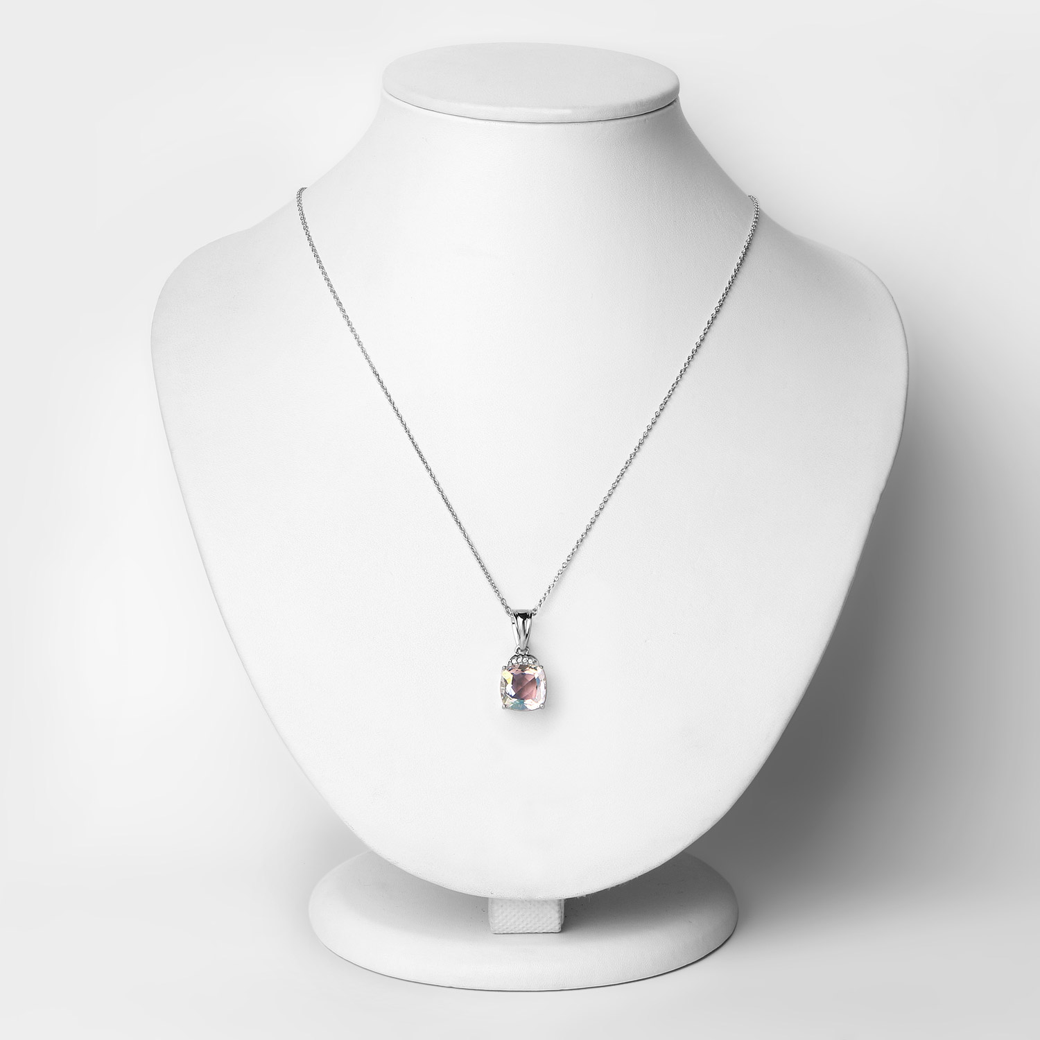 3.97 Carat Genuine Opal Rainbow Quartz and White Zircon .925 Sterling Silver Pendant