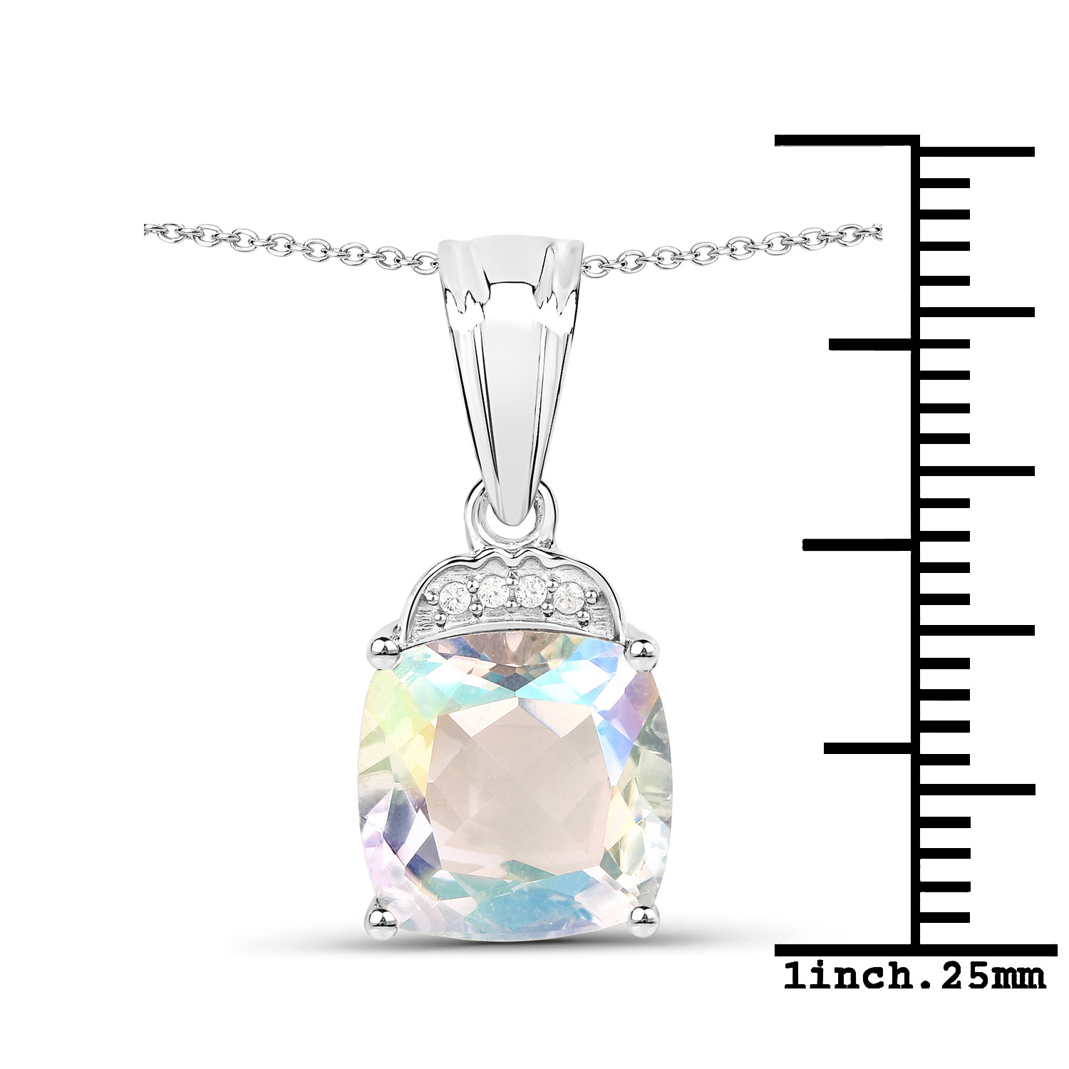 3.97 Carat Genuine Opal Rainbow Quartz and White Zircon .925 Sterling Silver Pendant