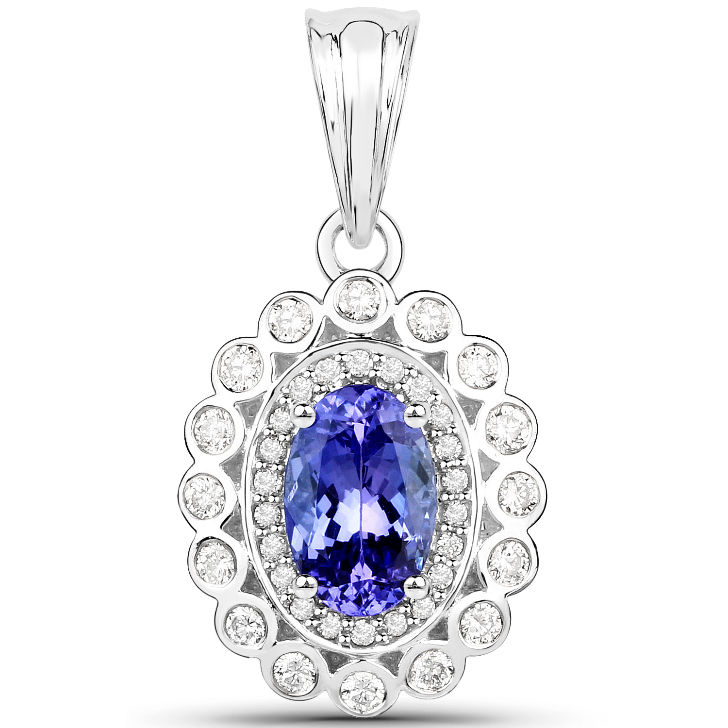 14K White Gold 2.18 Carat Genuine Tanzanite and White Diamond Pendant