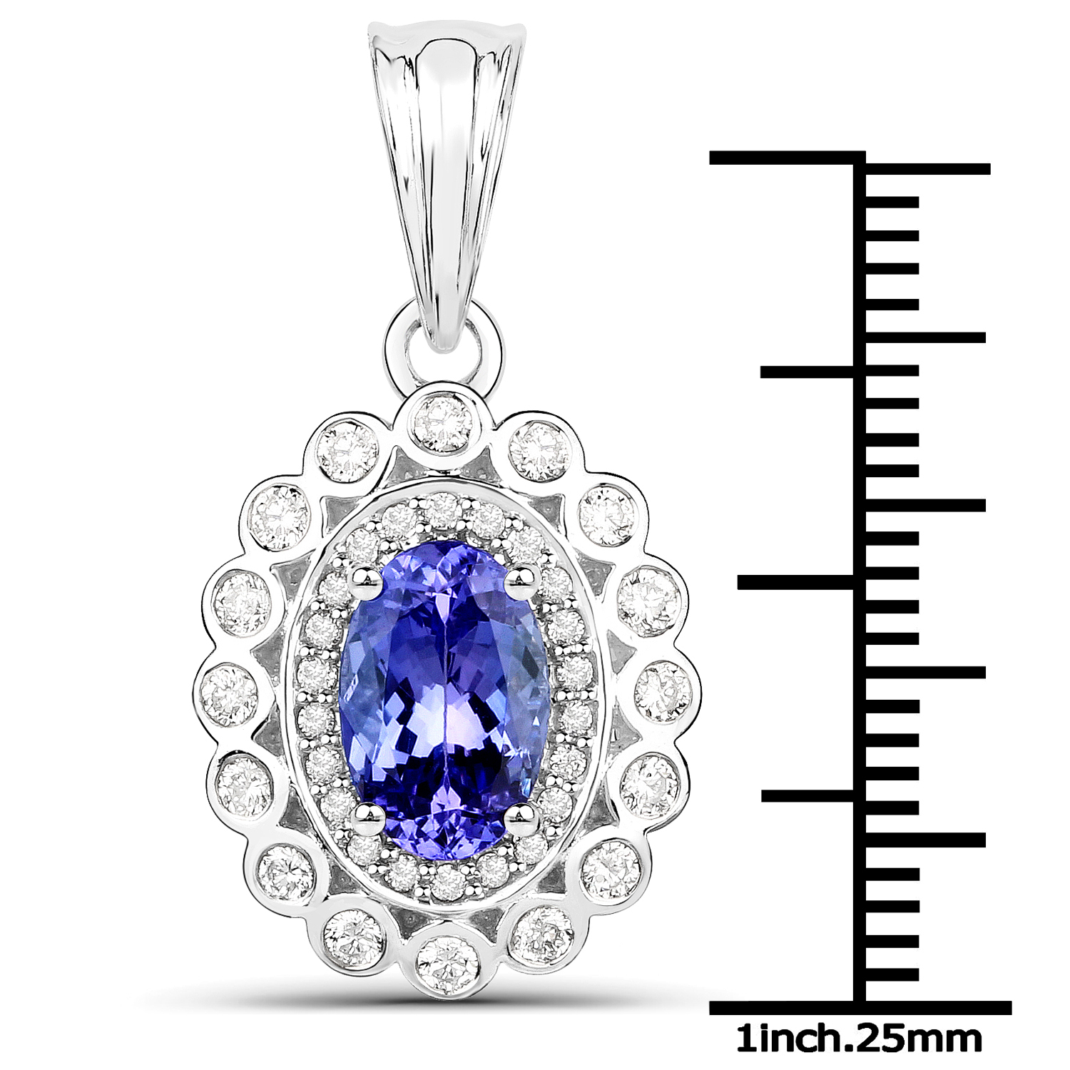 14K White Gold 2.18 Carat Genuine Tanzanite and White Diamond Pendant