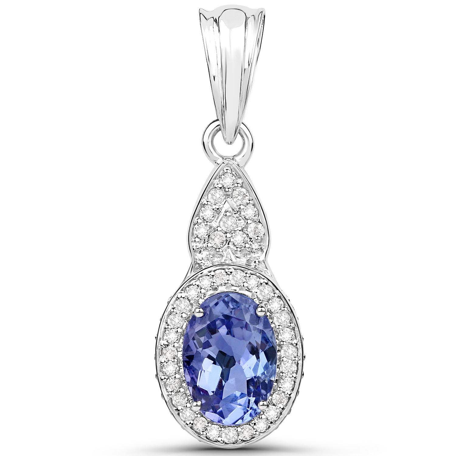 14K White Gold 2.28 Carat Genuine Tanzanite and White Diamond Pendant