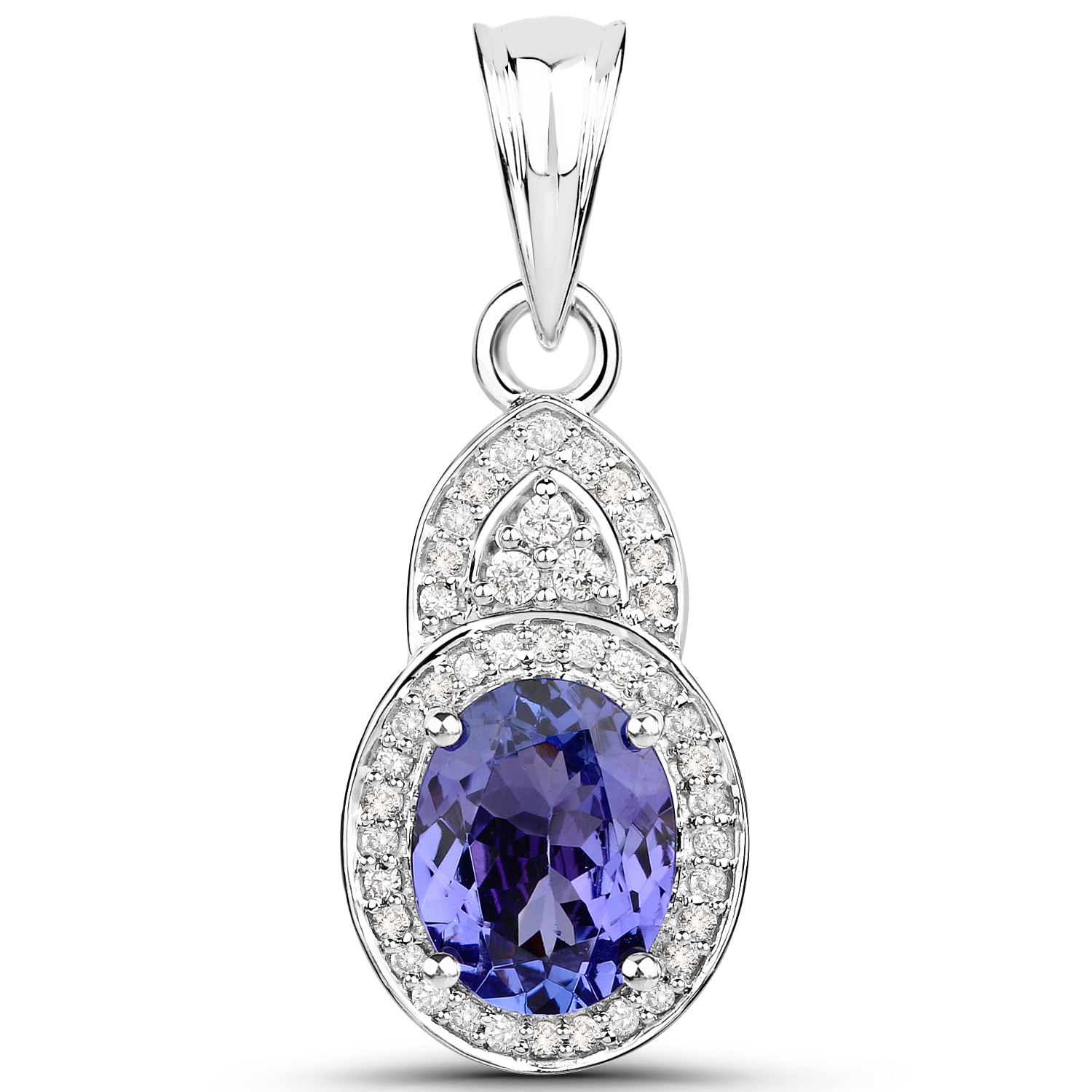 14K White Gold 2.50 Carat Genuine Tanzanite and White Diamond Pendant