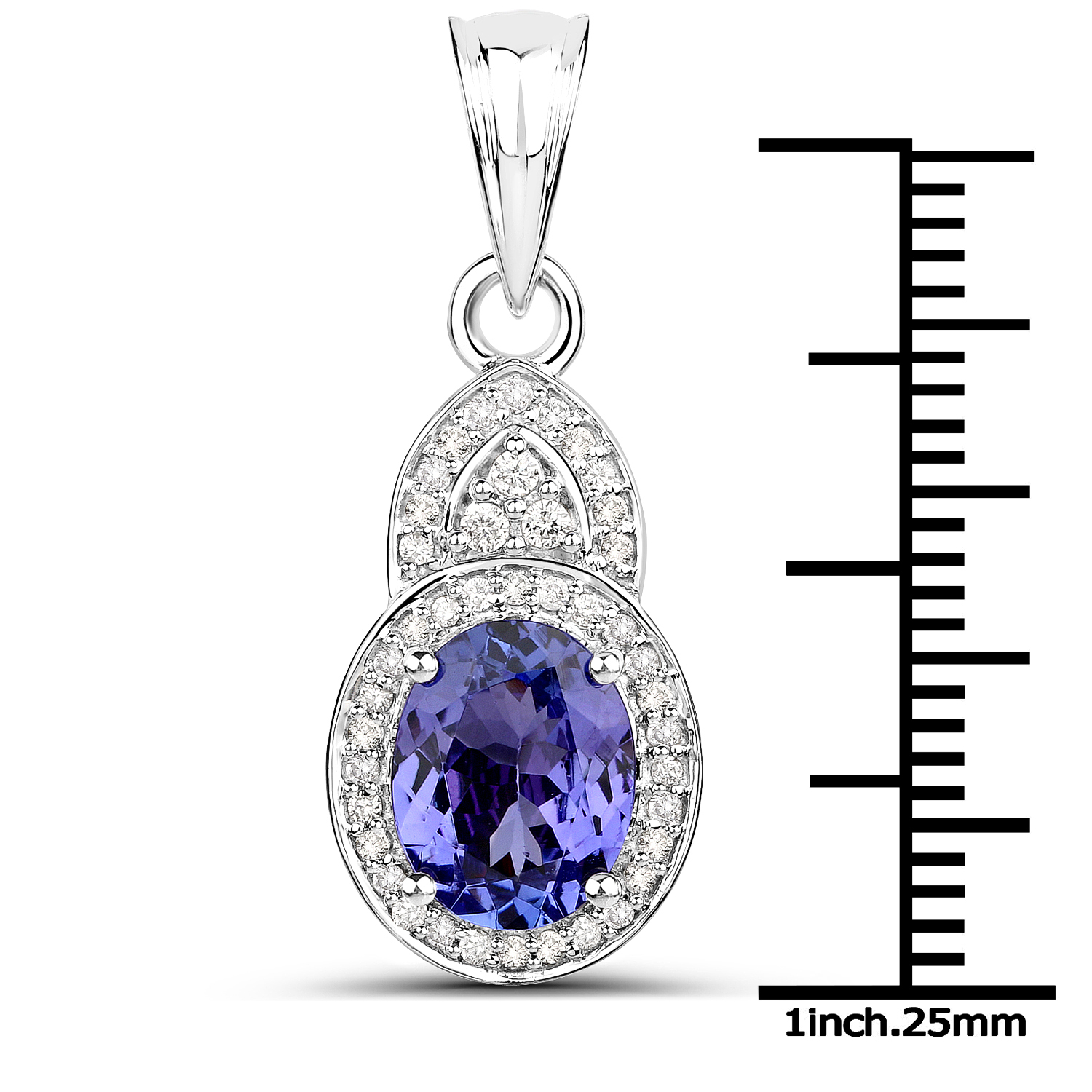 14K White Gold 2.50 Carat Genuine Tanzanite and White Diamond Pendant