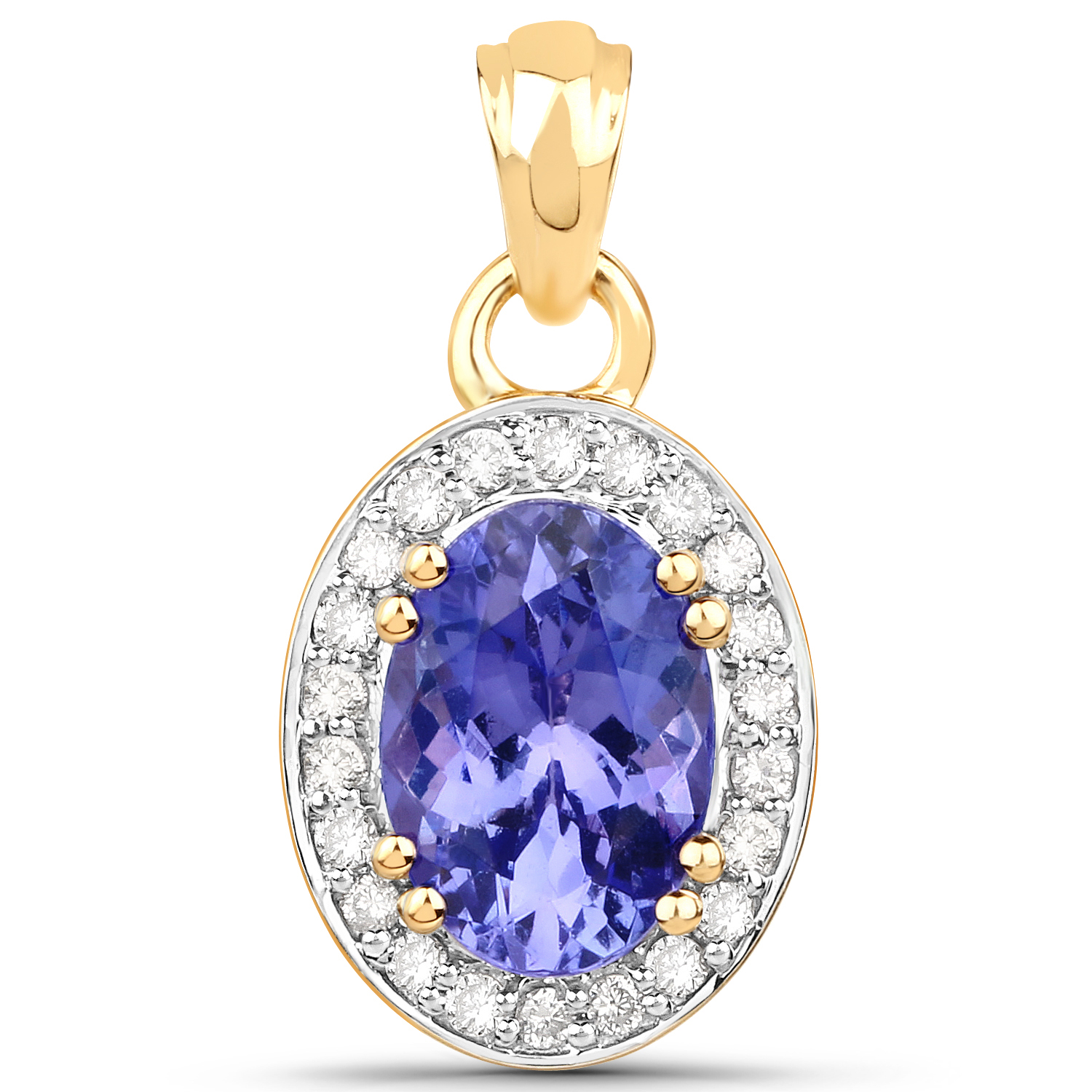 14K Yellow Gold 2.74 Carat Genuine Tanzanite and White Diamond Pendant