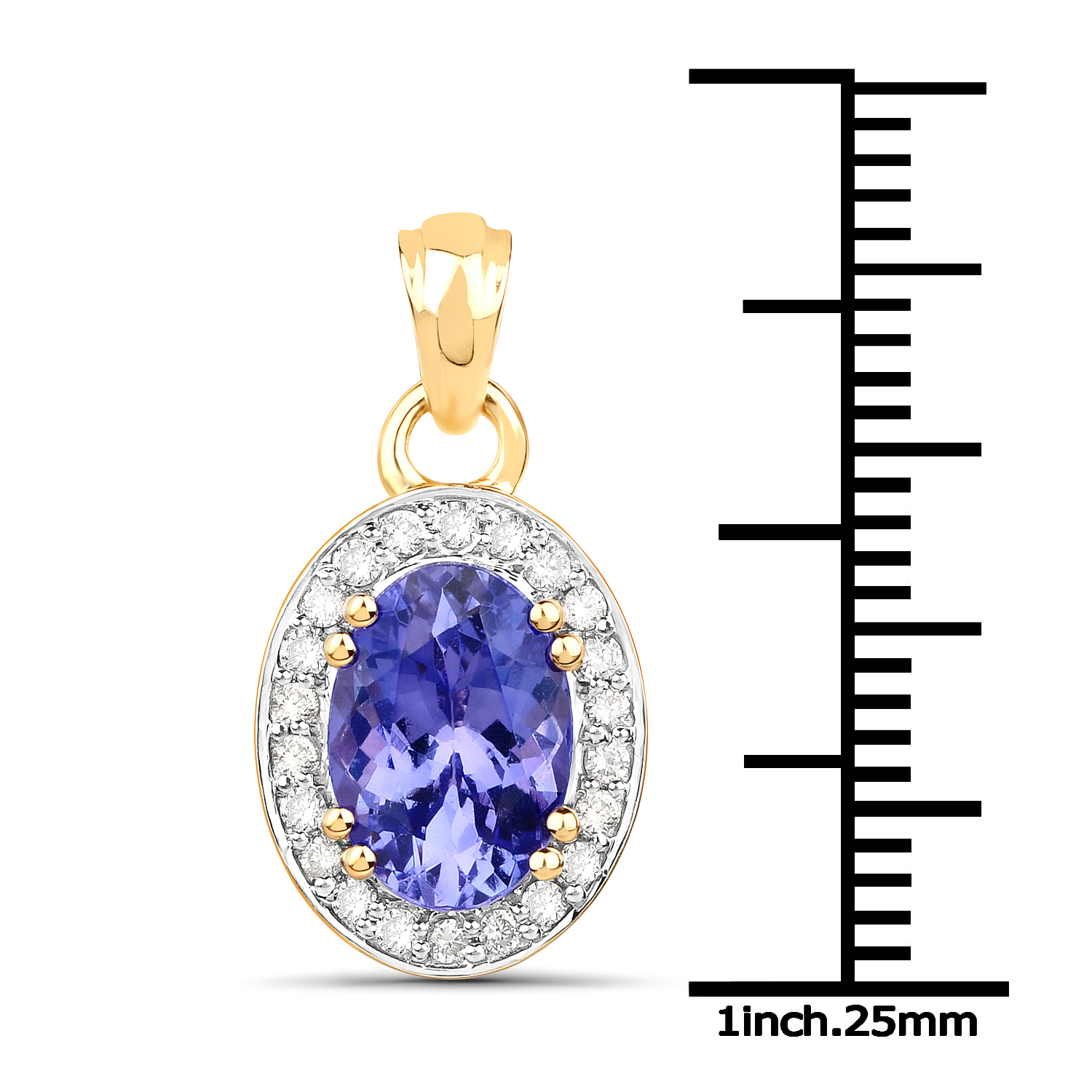 14K Yellow Gold 2.74 Carat Genuine Tanzanite and White Diamond Pendant