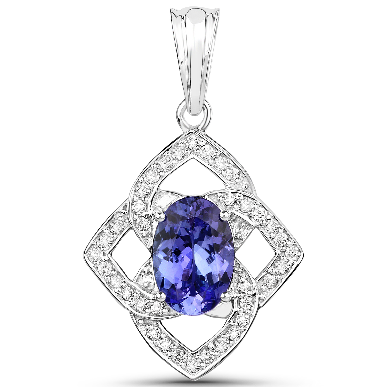 14K White Gold 2.47 Carat Genuine Tanzanite and White Diamond Pendant