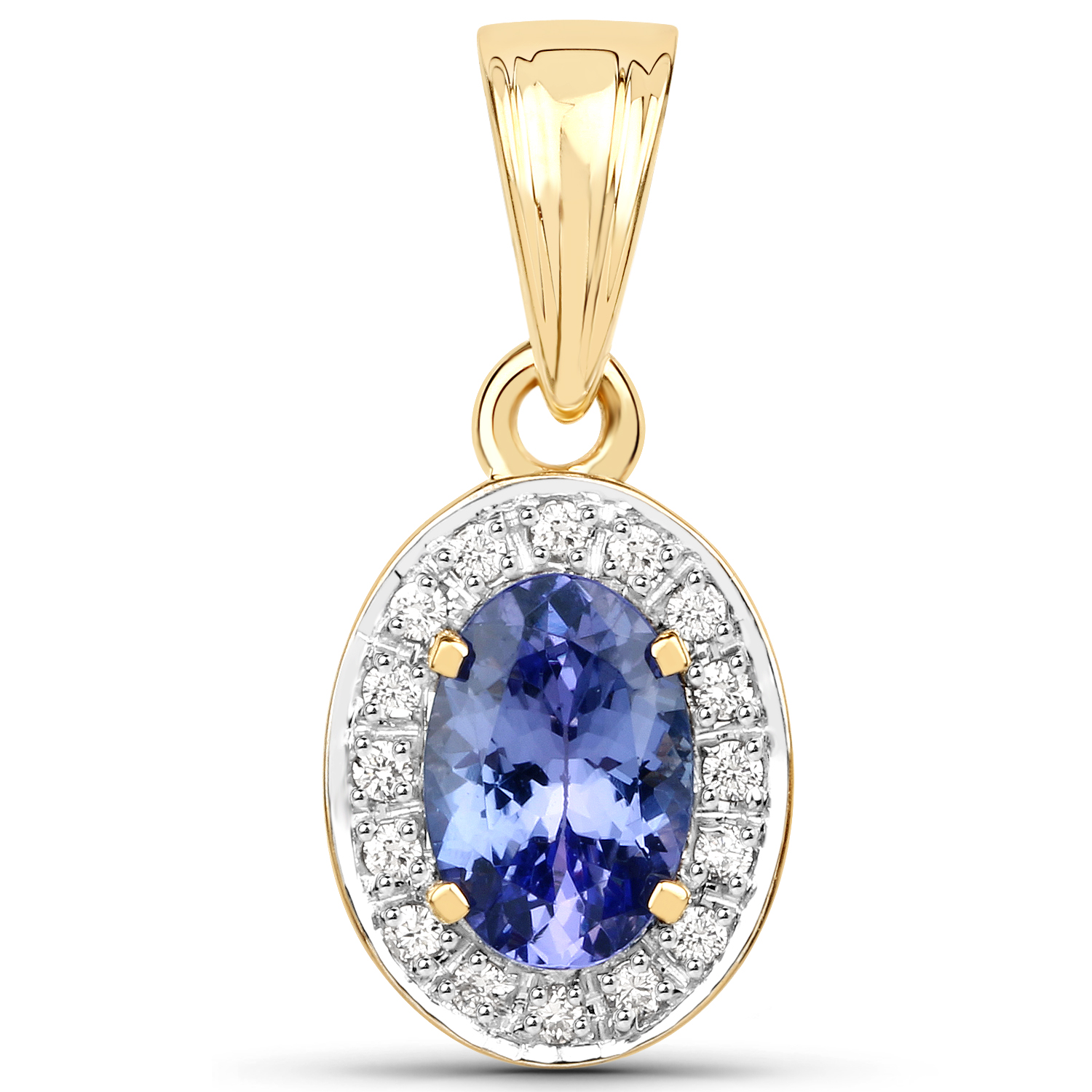 14K Yellow Gold 1.62 Carat Genuine Tanzanite and White Diamond Pendant