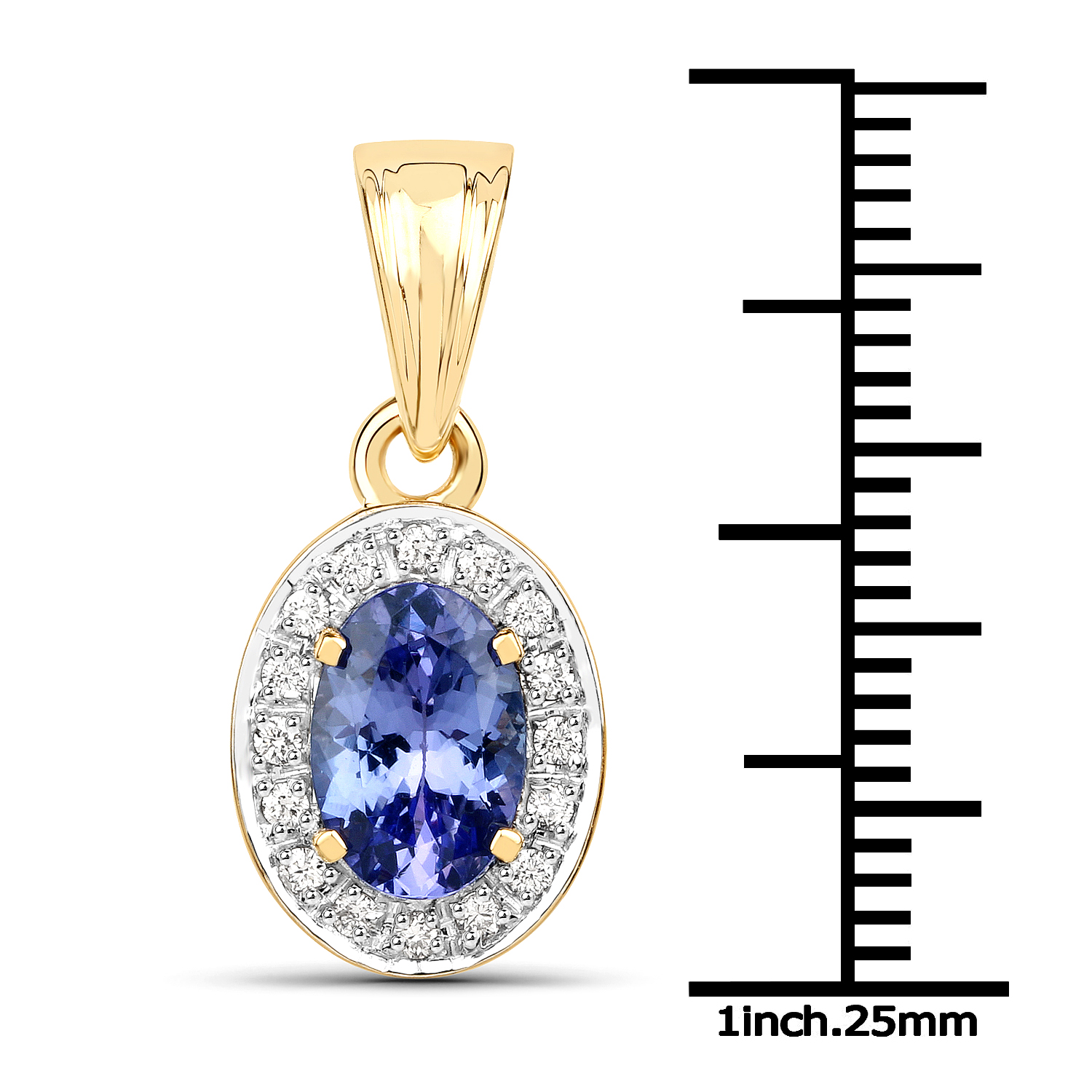 14K Yellow Gold 1.62 Carat Genuine Tanzanite and White Diamond Pendant