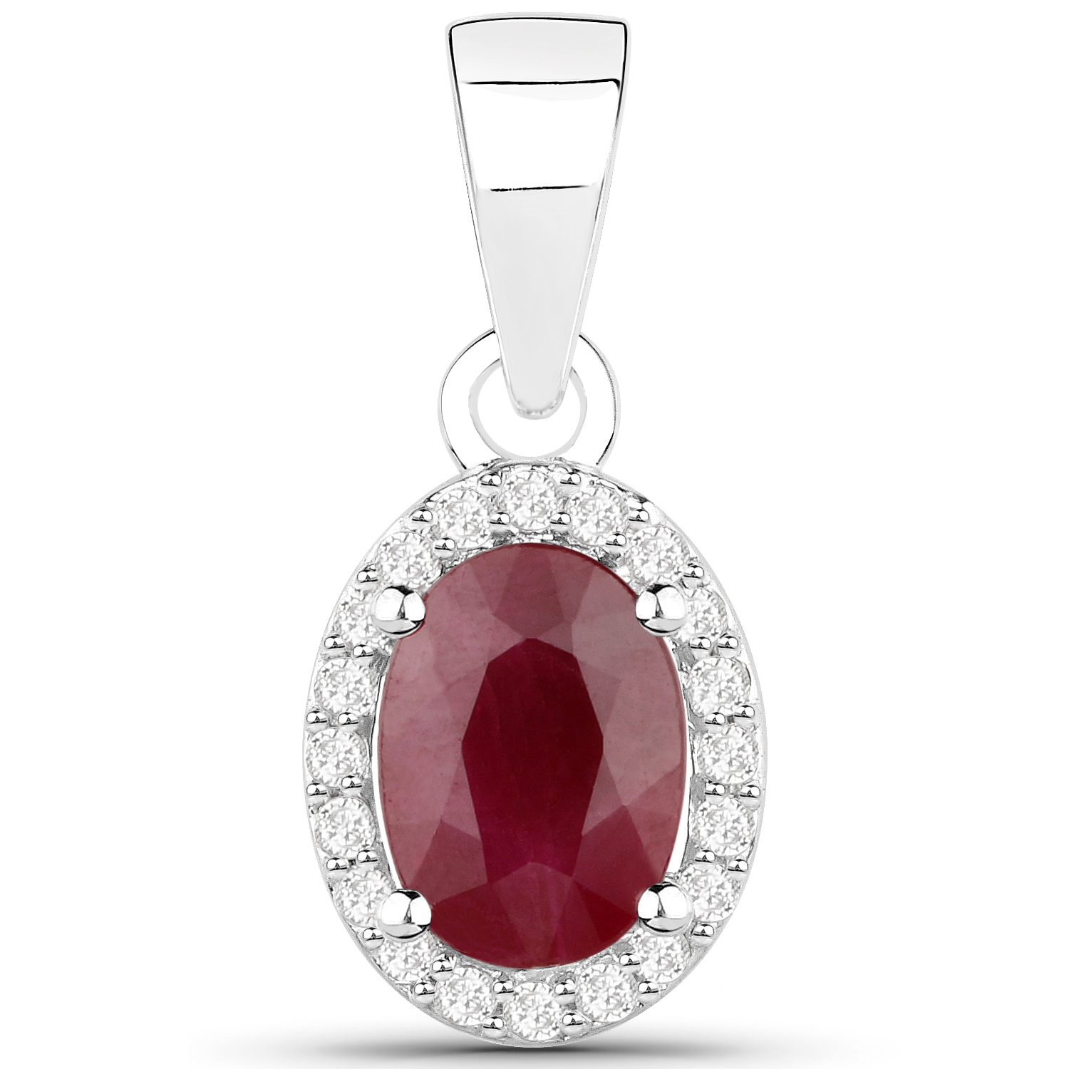 1.09 Carat Genuine Ruby and White Diamond 14K White Gold Pendant