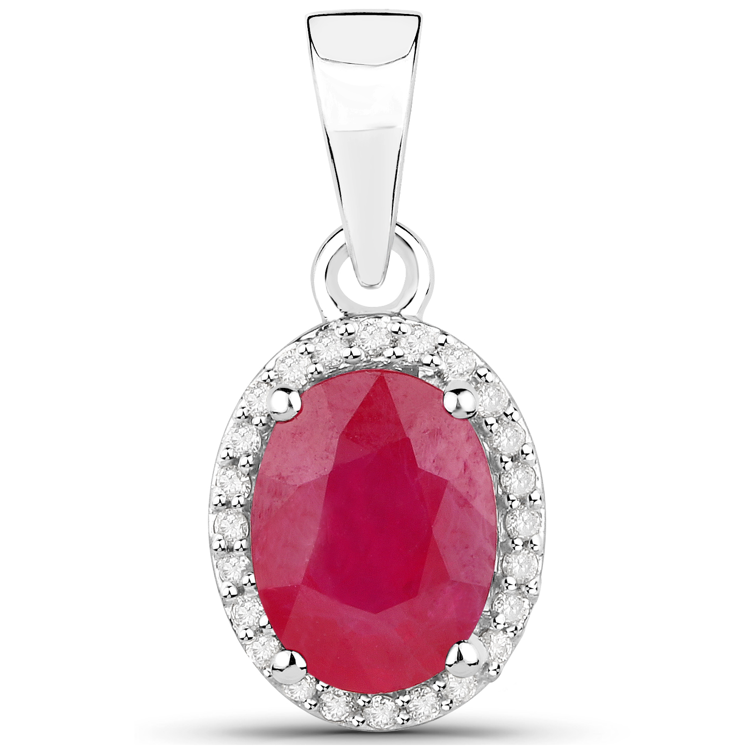 1.66 Carat Genuine Ruby and White Diamond 14K White Gold Pendant
