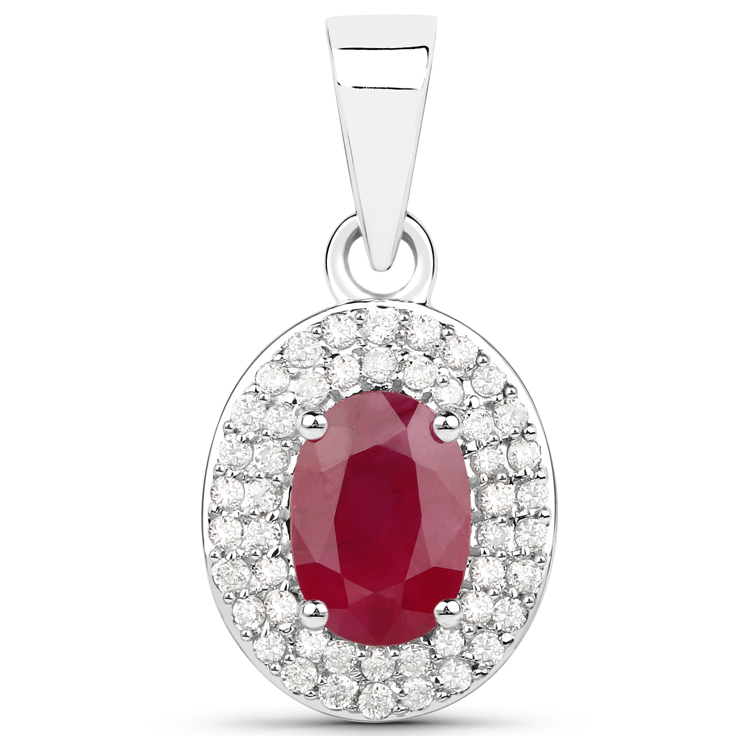 1.17 Carat Genuine Ruby and White Diamond 14K White Gold Pendant