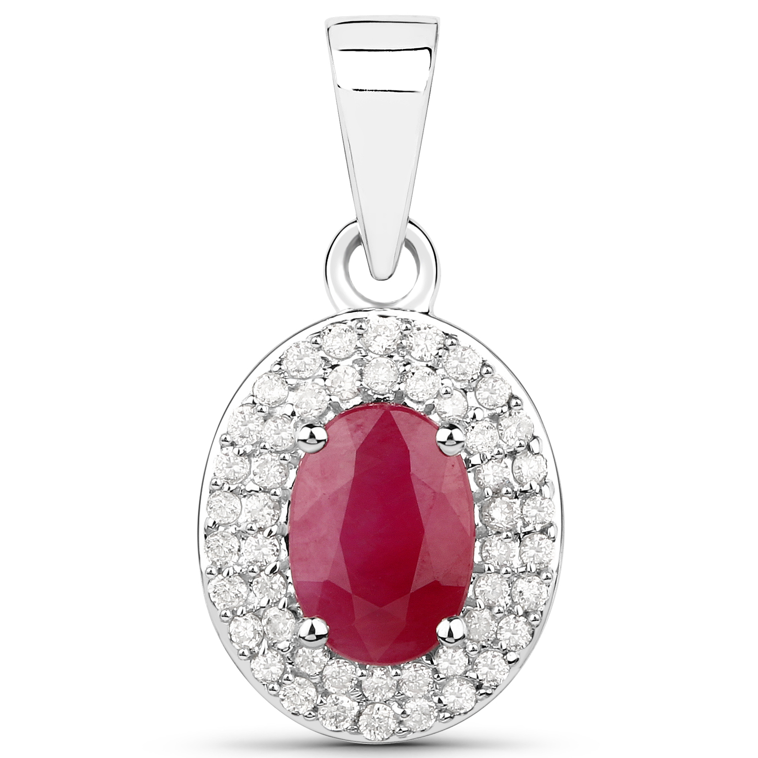 1.12 Carat Genuine Ruby and White Diamond 14K White Gold Pendant