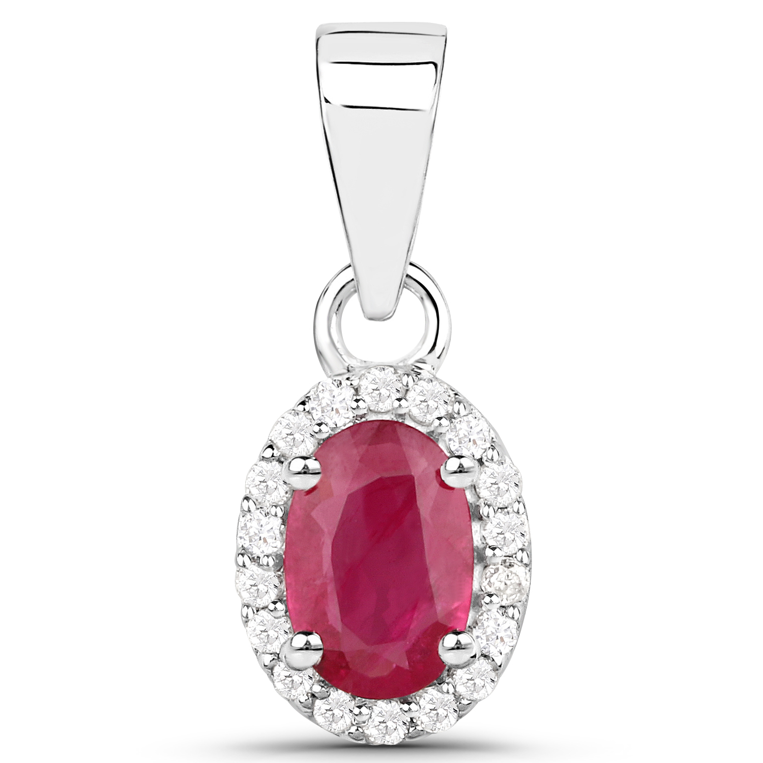 0.61 Carat Genuine Ruby and White Diamond 18K White Gold Pendant