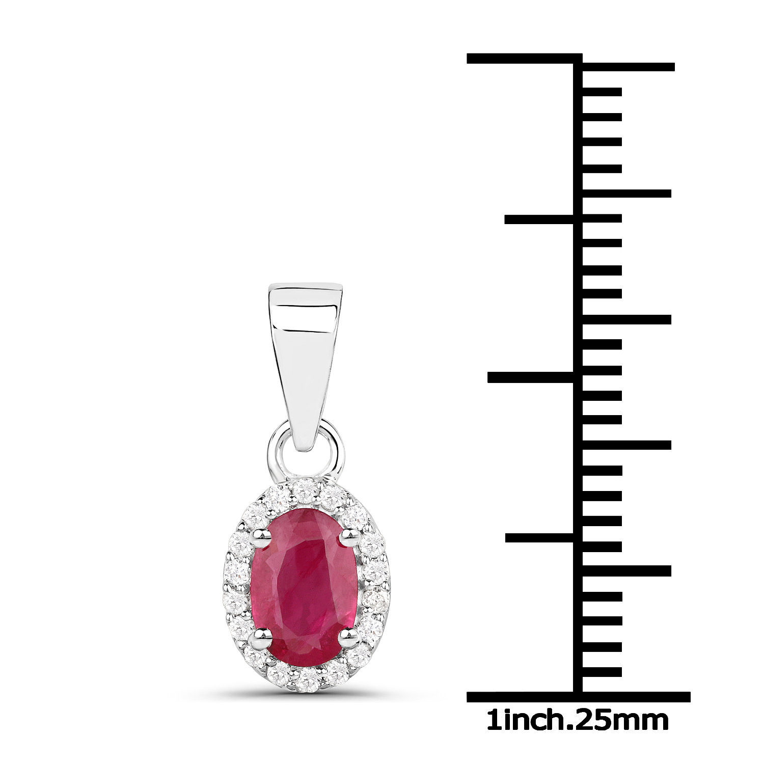 0.61 Carat Genuine Ruby and White Diamond 18K White Gold Pendant
