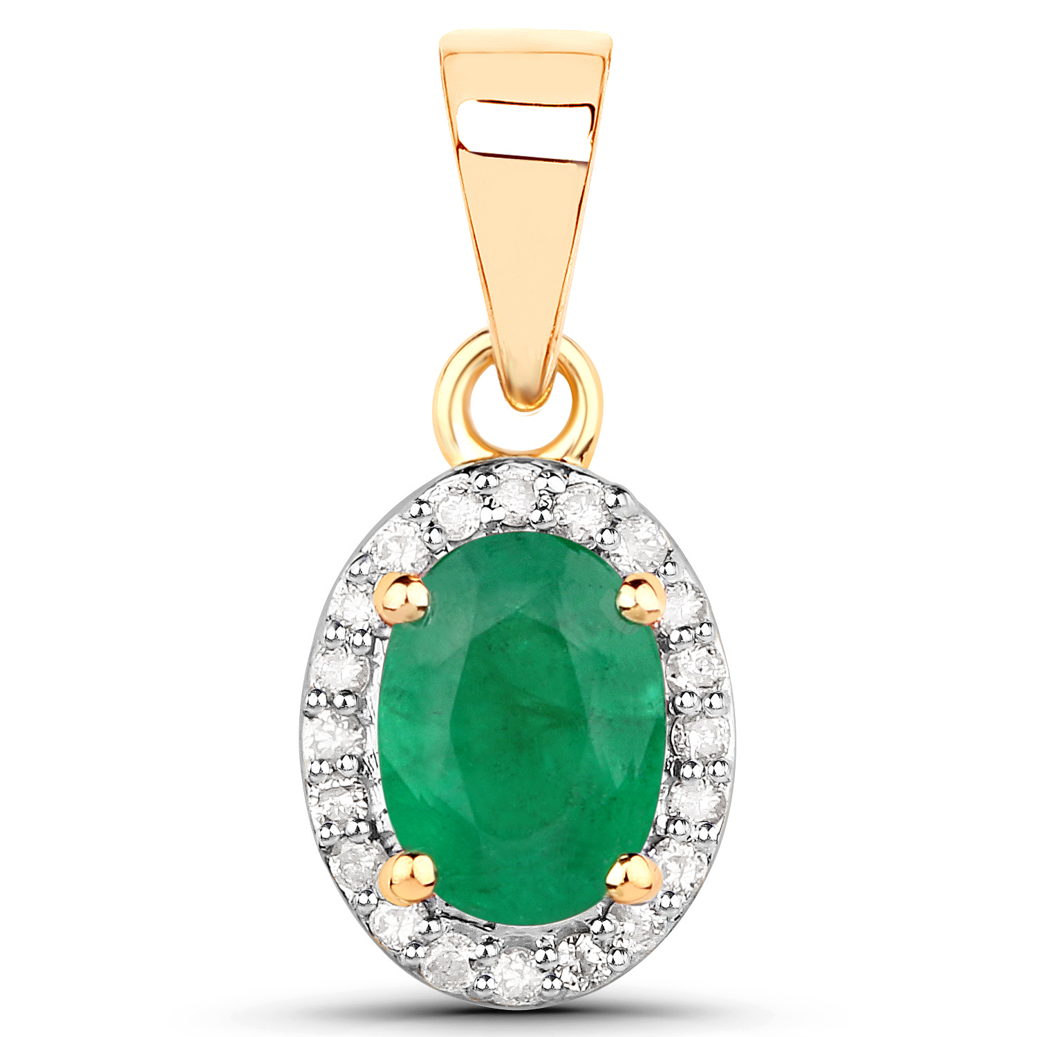 0.53 Carat Genuine Zambian Emerald and White Diamond 14K Yellow Gold Pendant