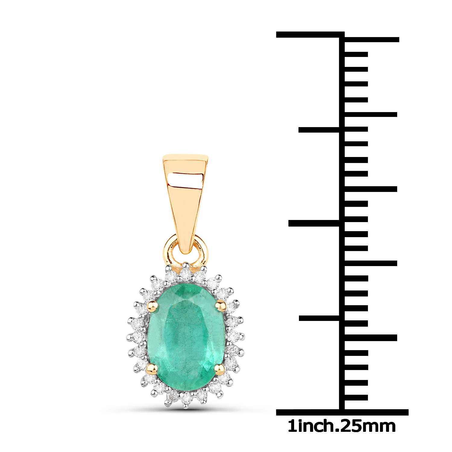0.79 Carat Genuine Zambian Emerald and White Diamond 18K Yellow Gold Pendant