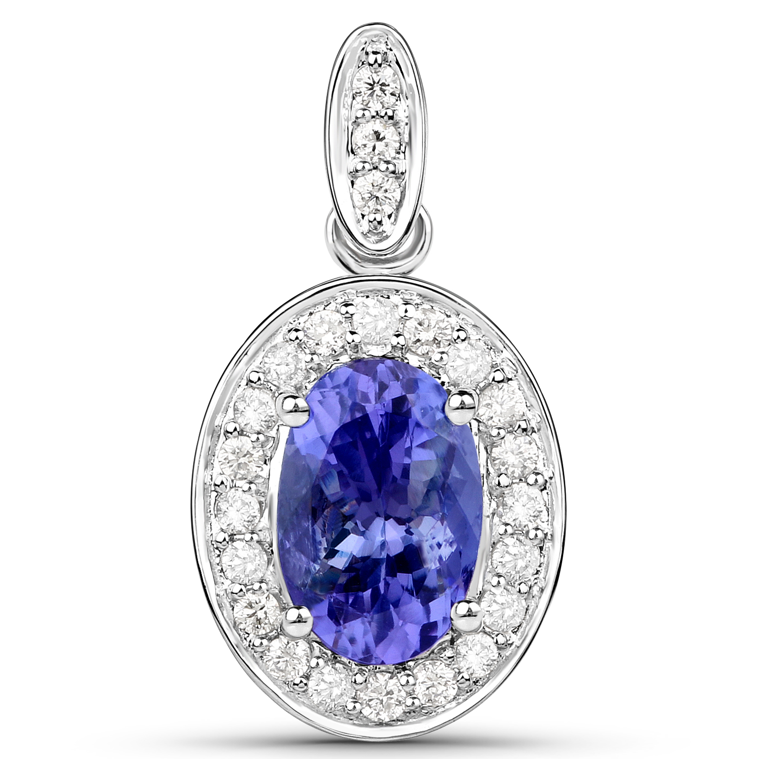 14K White Gold 3.10 Carat Genuine Tanzanite and White Diamond Pendant