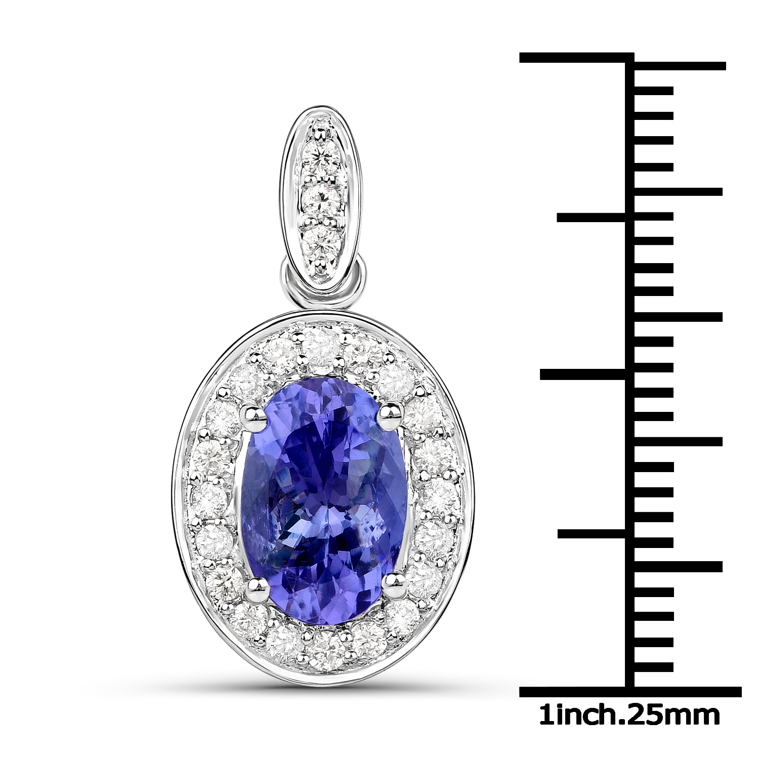 14K White Gold 3.10 Carat Genuine Tanzanite and White Diamond Pendant