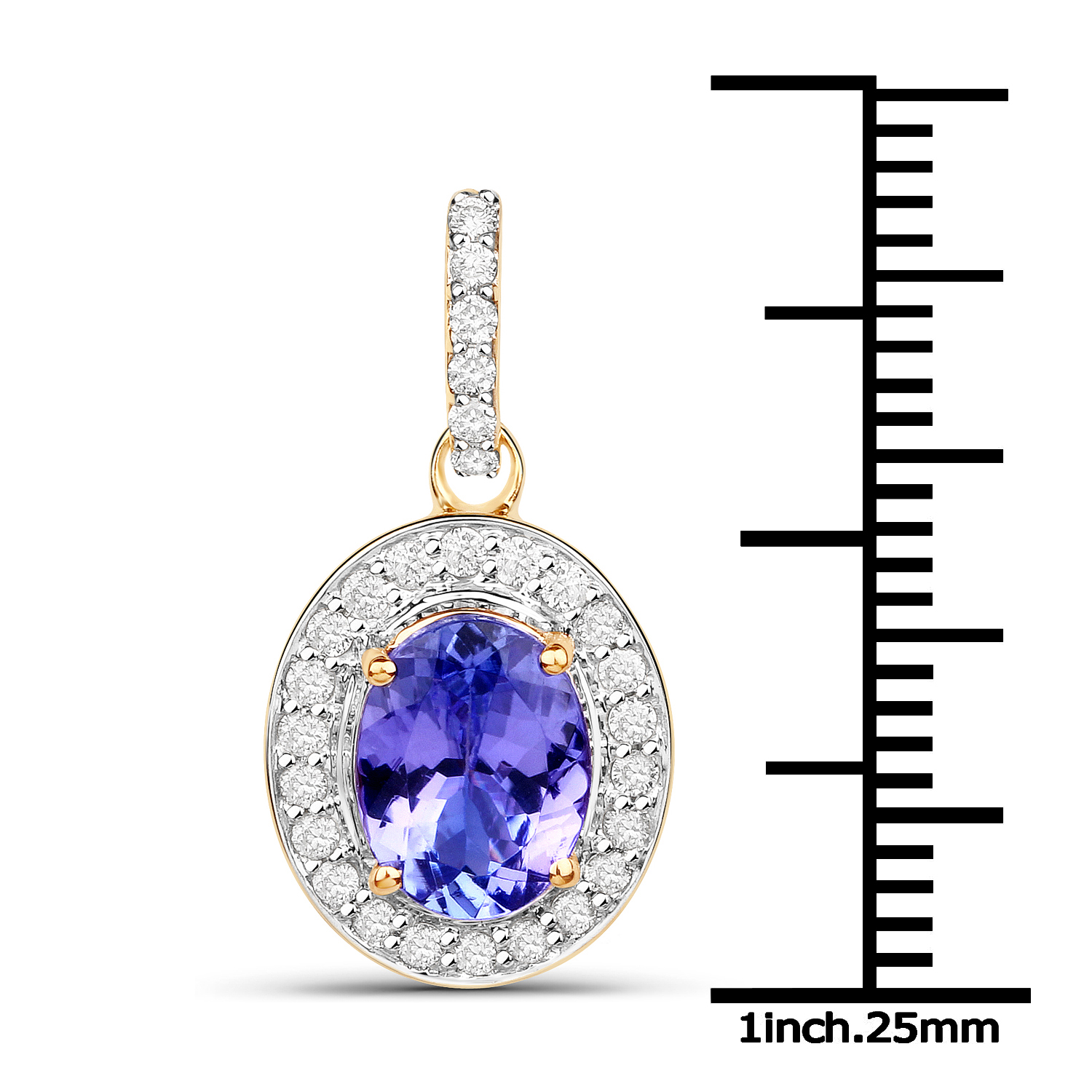 14K Yellow Gold 1.79 Carat Genuine Tanzanite and White Diamond Pendant