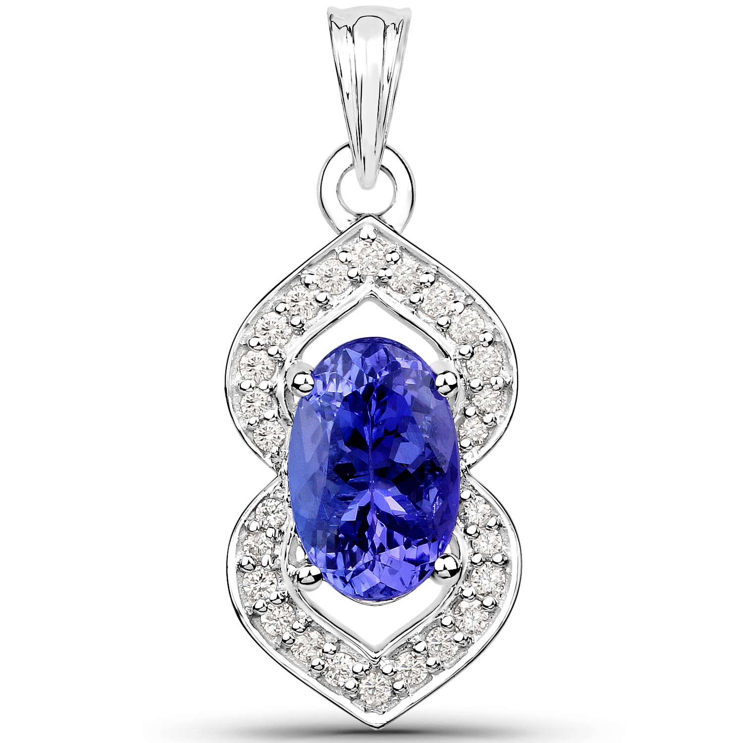 14K White Gold 2.64 Carat Genuine Tanzanite and White Diamond Pendant